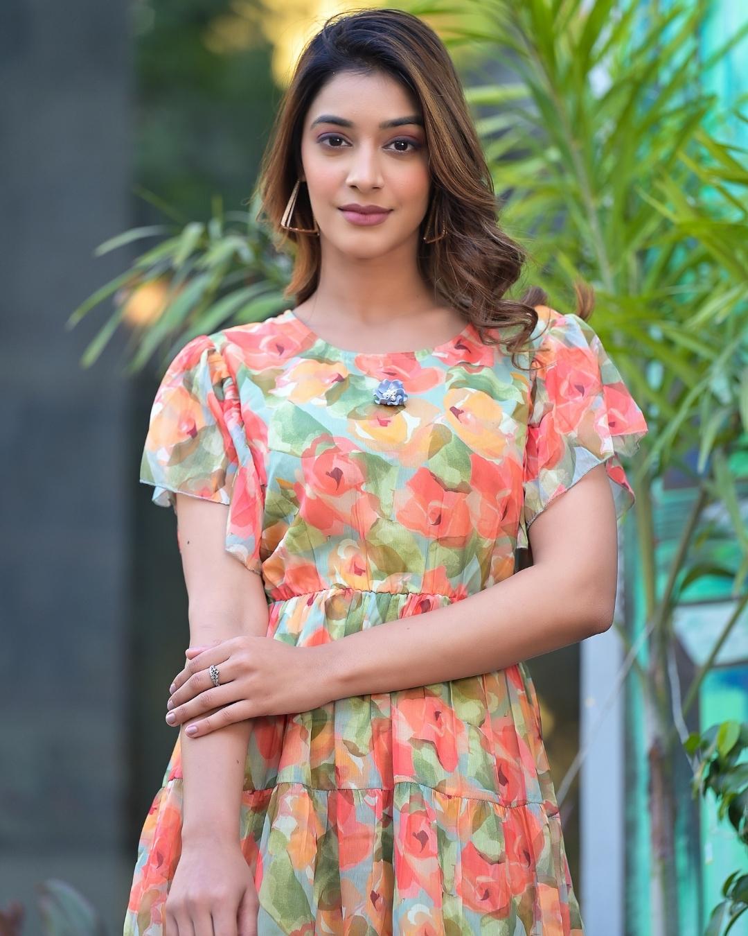 Seher Green Chiffon Floral Dress - The Jaipur Studio
