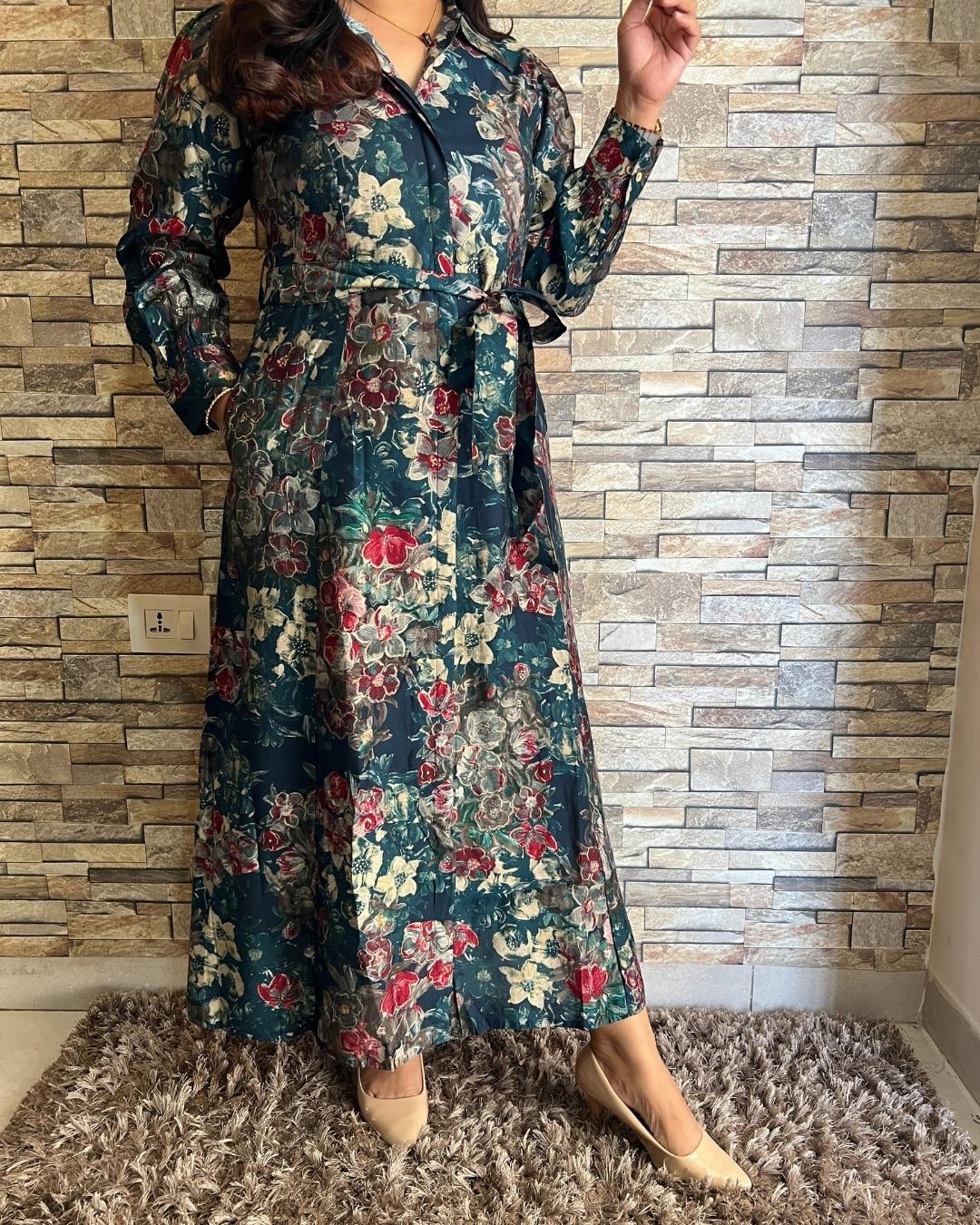 Heerat Muslin Long Gown - The Jaipur Studio