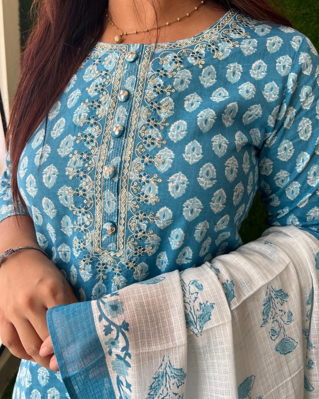 Cotton Pant Set With Kota Doris Dupatta - The Jaipur Studio