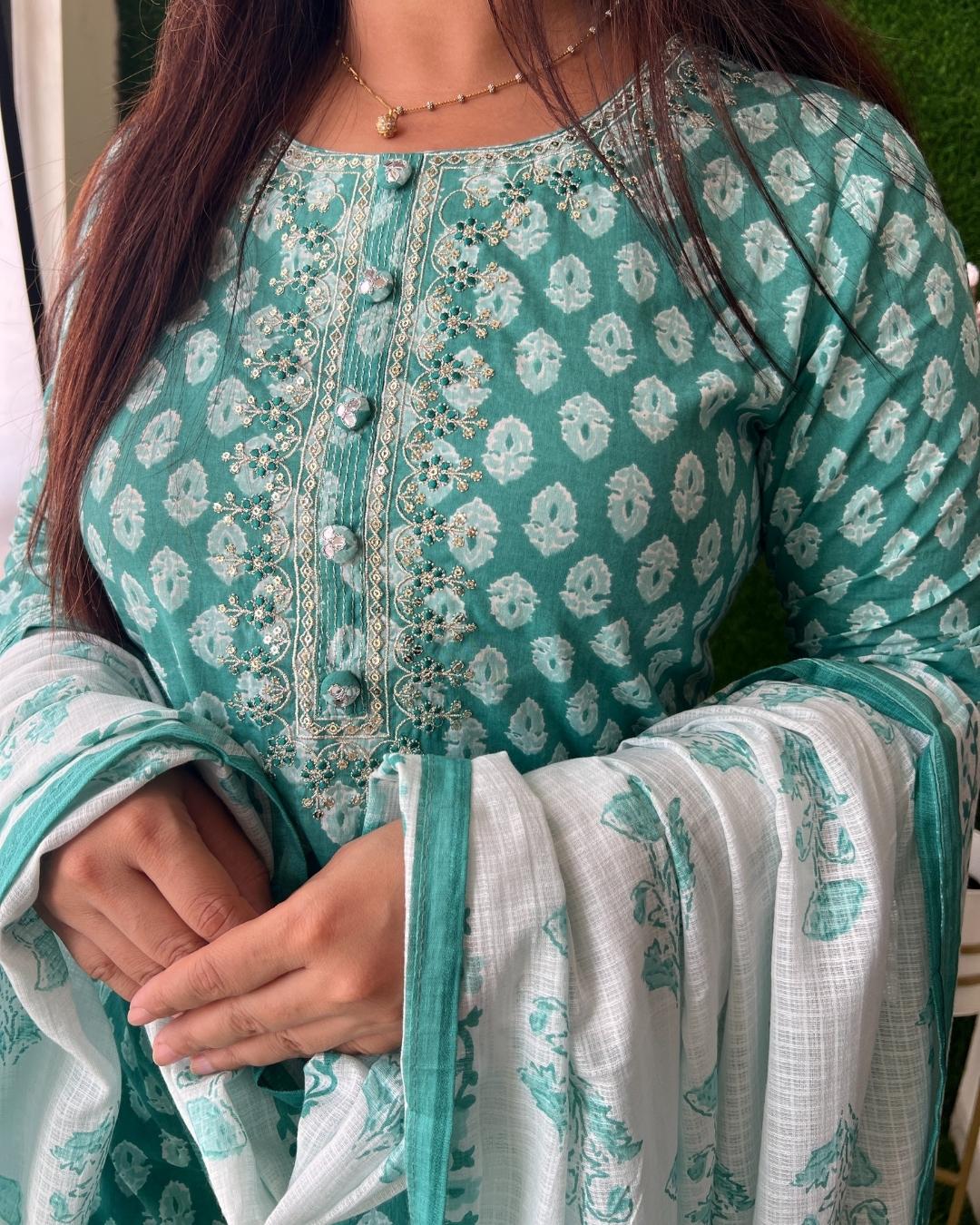 Cotton Pant Set With Kota Doris Dupatta - The Jaipur Studio