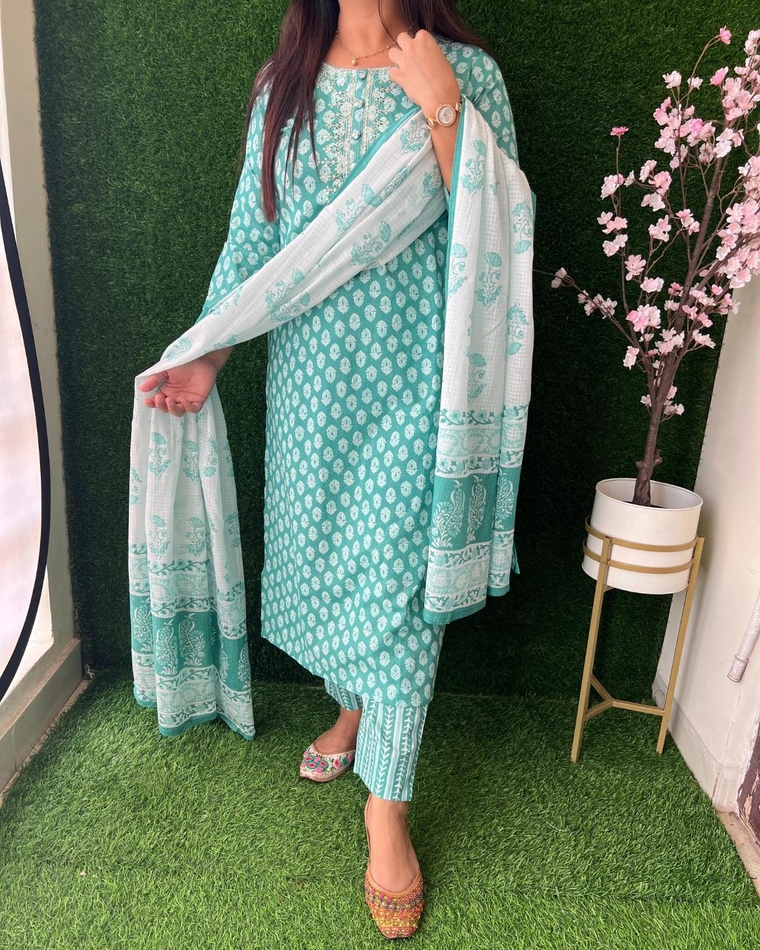 Cotton Pant Set With Kota Doris Dupatta - The Jaipur Studio