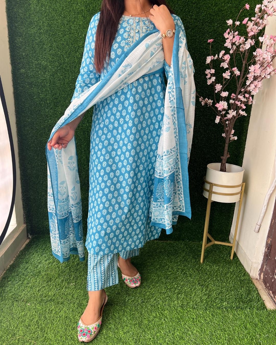 Cotton Pant Set With Kota Doris Dupatta - The Jaipur Studio