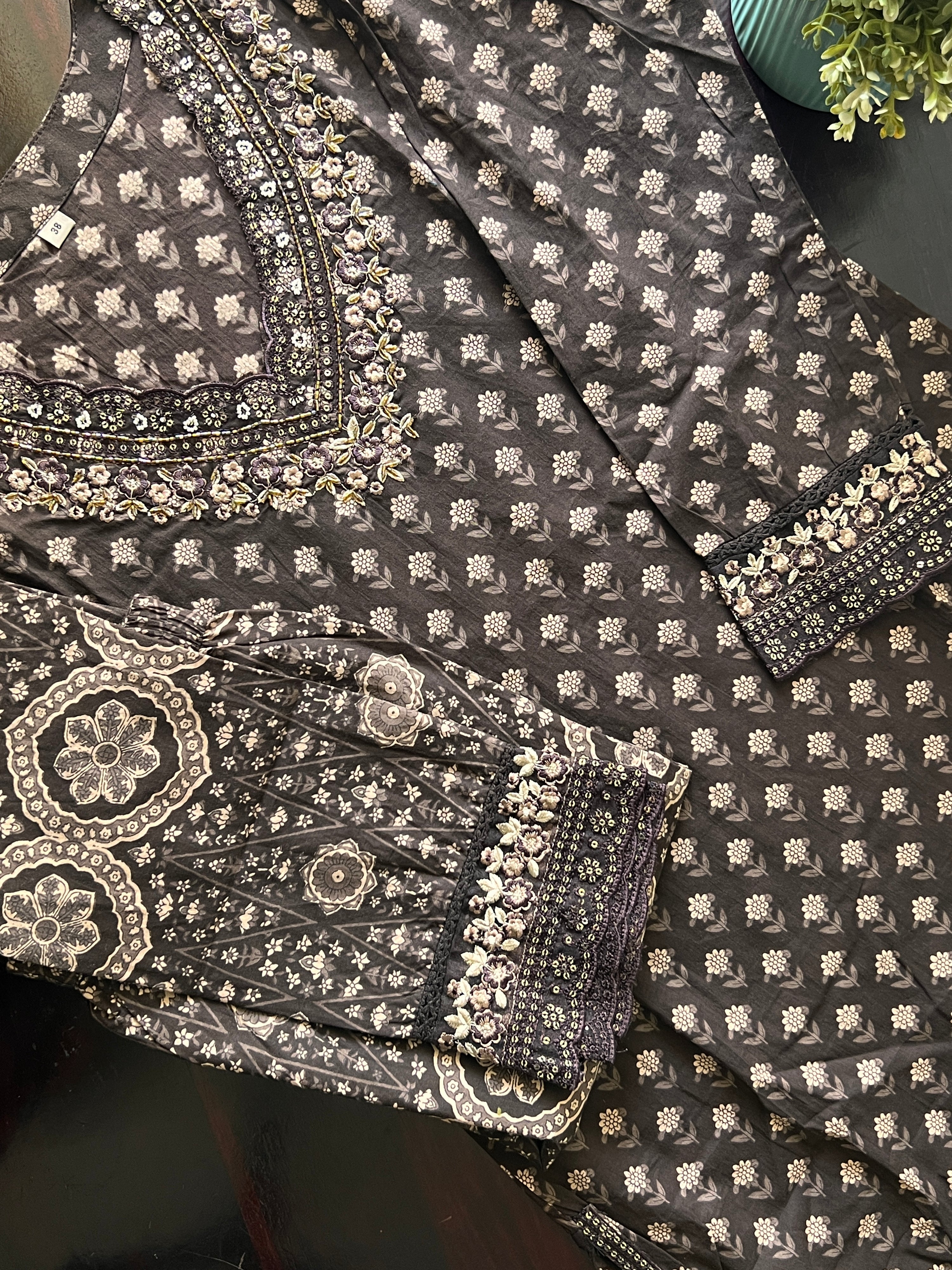 Dimpee Ajrakh Cotton HandEmbroidered Pant set - The Jaipur Studio