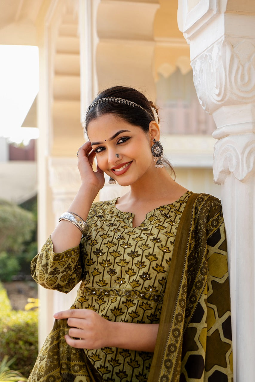 Anamika Cotton Ajrakh print Straight pant Set - The Jaipur Studio