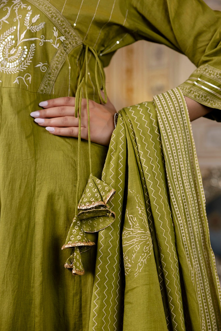 Cotton Angrakha Embroidered Festive Anarkali Set - The Jaipur Studio
