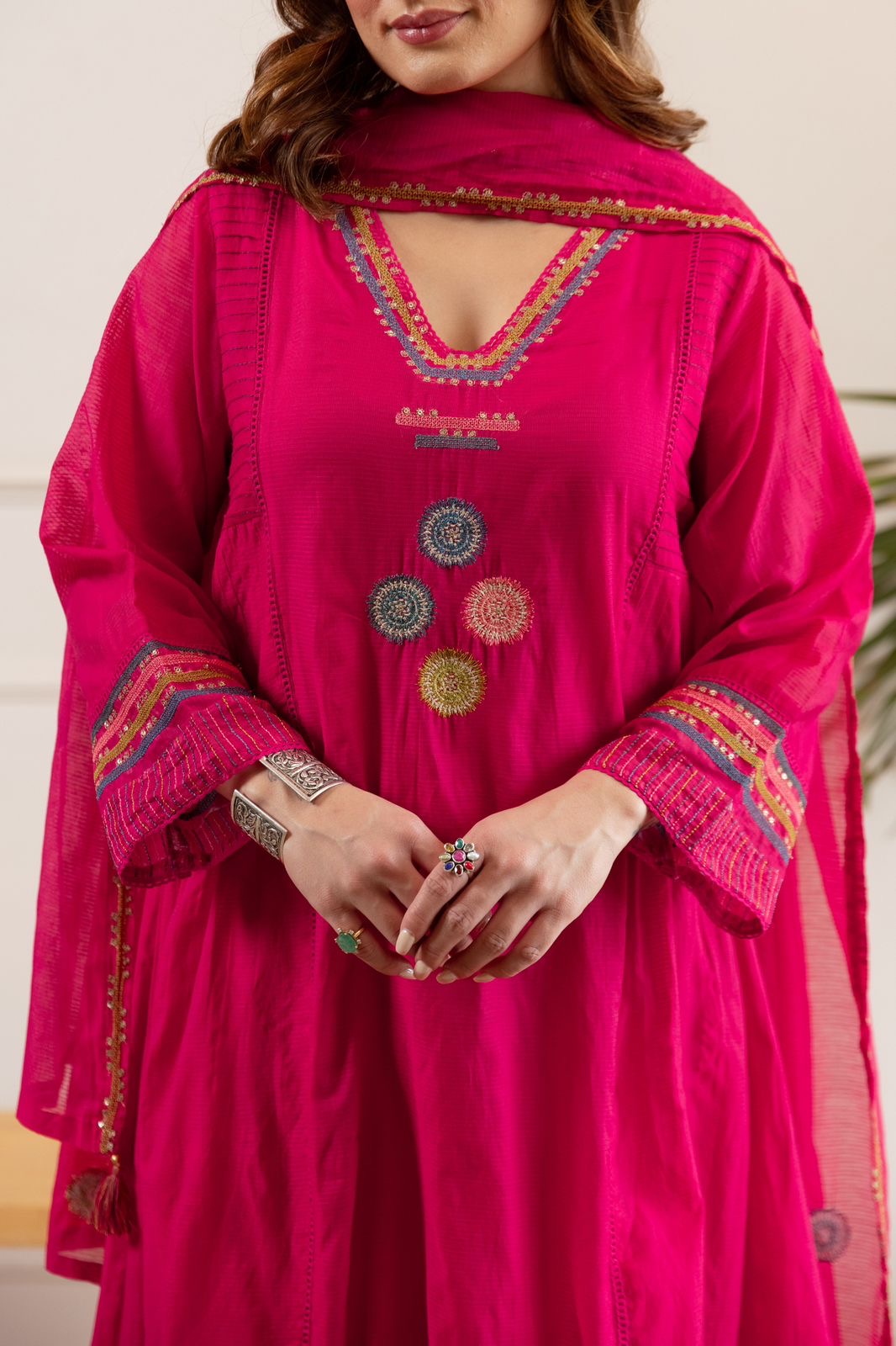 Zola Pink Net Chanderi Embroidered Anarkali Set - The Jaipur Studio