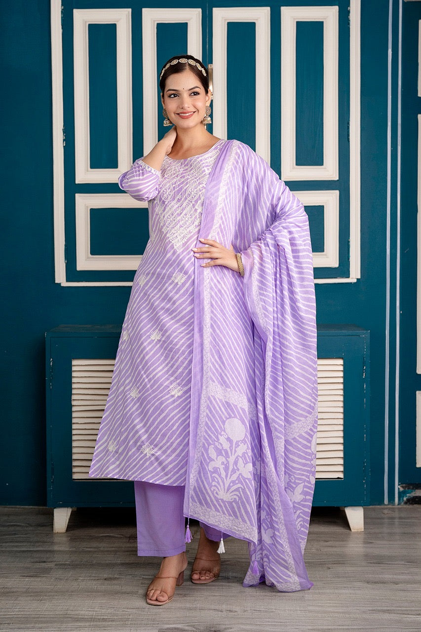 Premium Cotton Leheriya Embroidered Pant Set - The Jaipur Studio