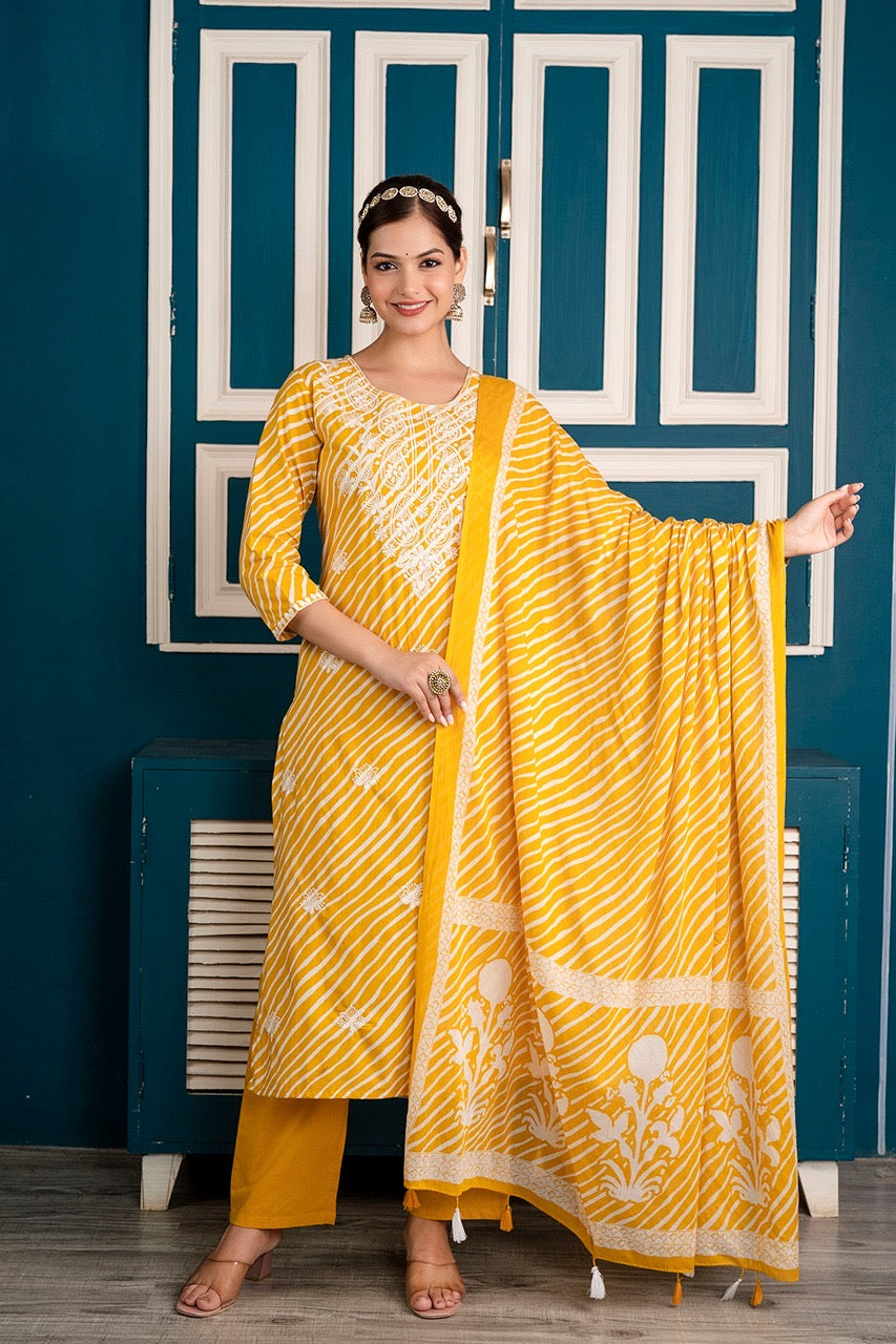 Premium Cotton Leheriya Embroidered Pant Set - The Jaipur Studio