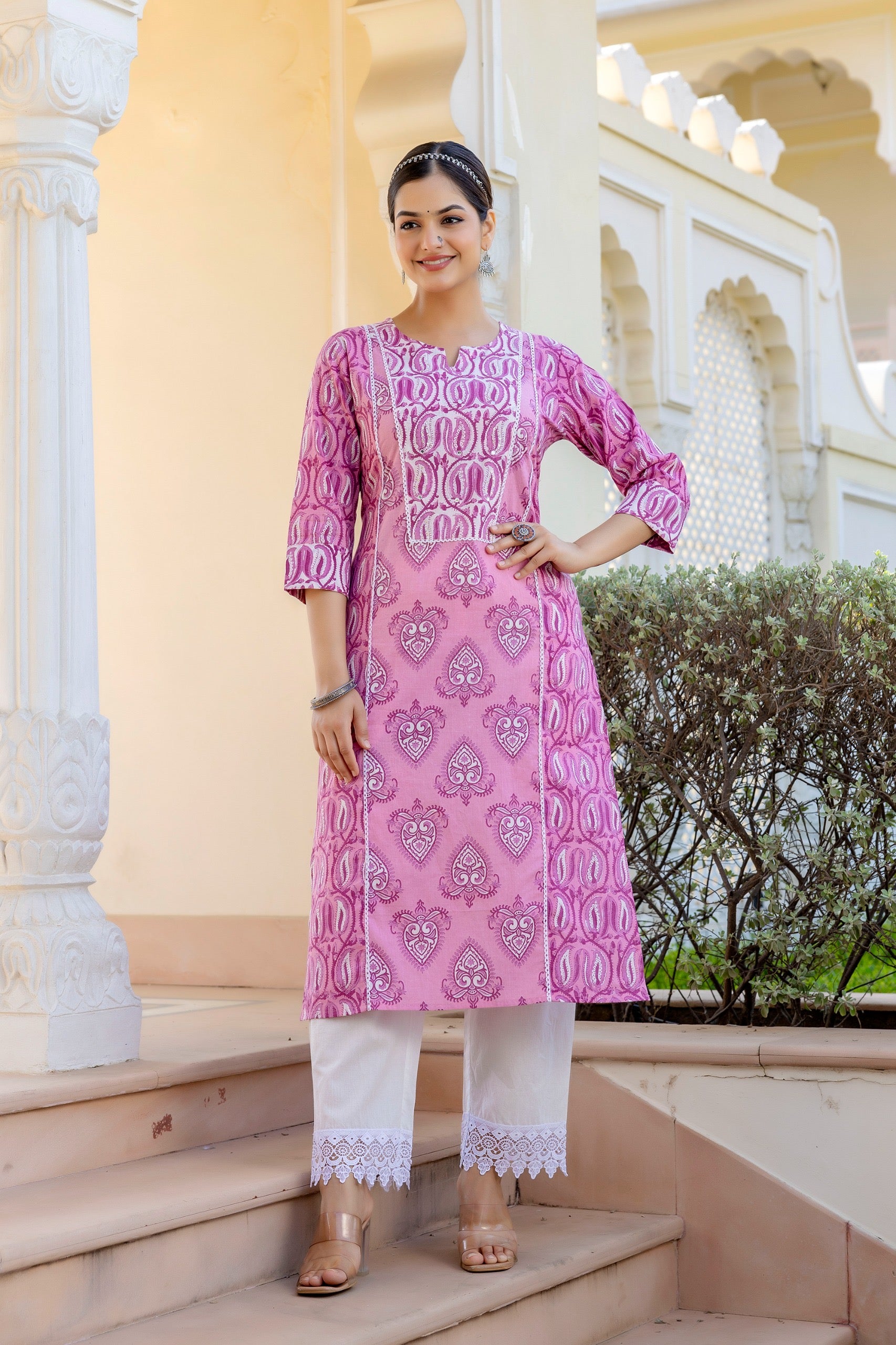 Mashia Cotton Pakistani Suit with Lace Detailing - The Jaipur Studio