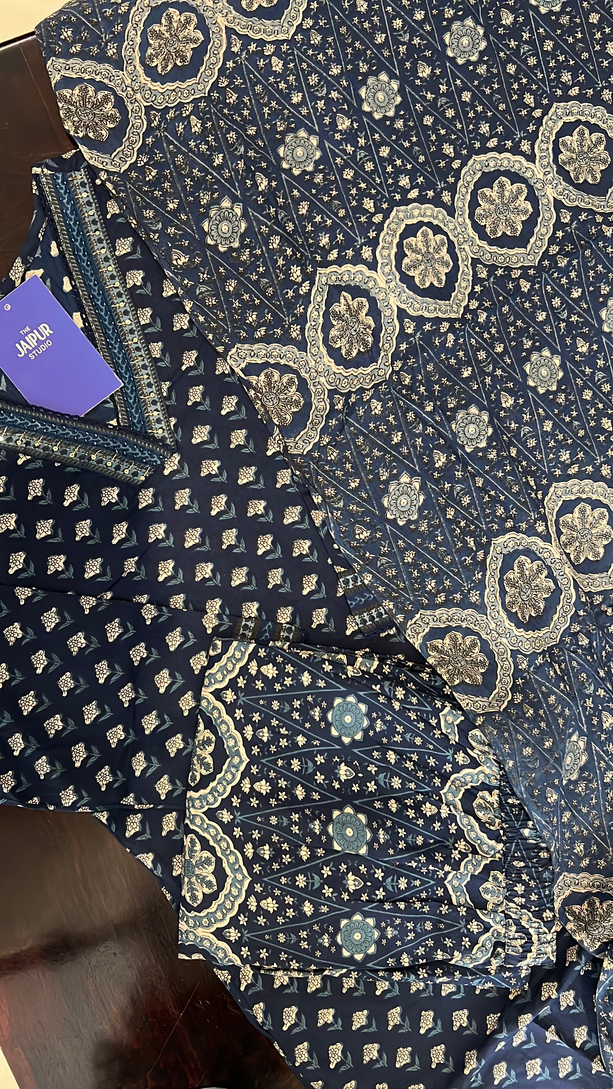 Divisha Ajrakh Cotton HandEmbroidered Pant set - The Jaipur Studio