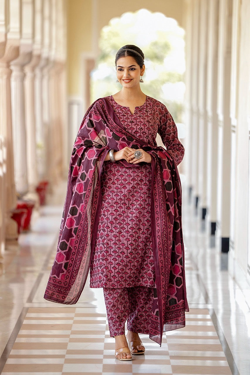 Anamika Cotton Ajrakh print Straight pant Set - The Jaipur Studio