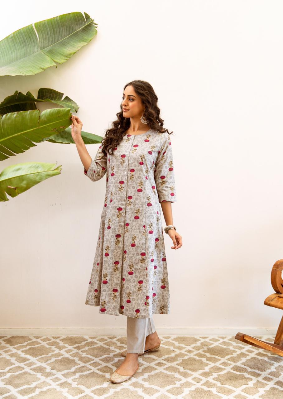 Kush Cotton Handblock Print A-line Pant Set - The Jaipur Studio