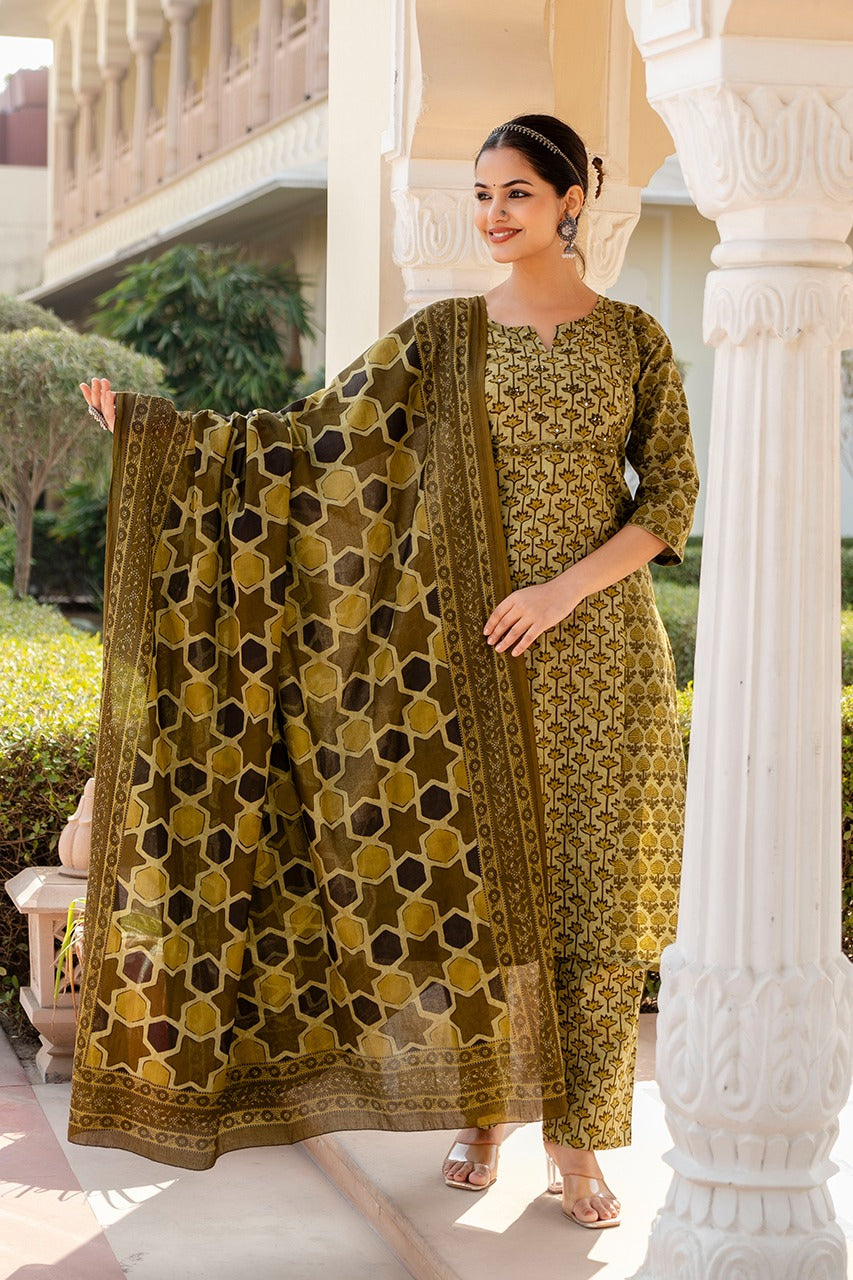 Anamika Cotton Ajrakh print Straight pant Set - The Jaipur Studio