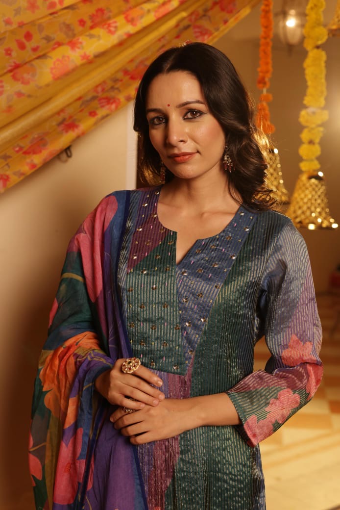 Shimmer Tissue Floral Pant Set - The Jaipur Studio