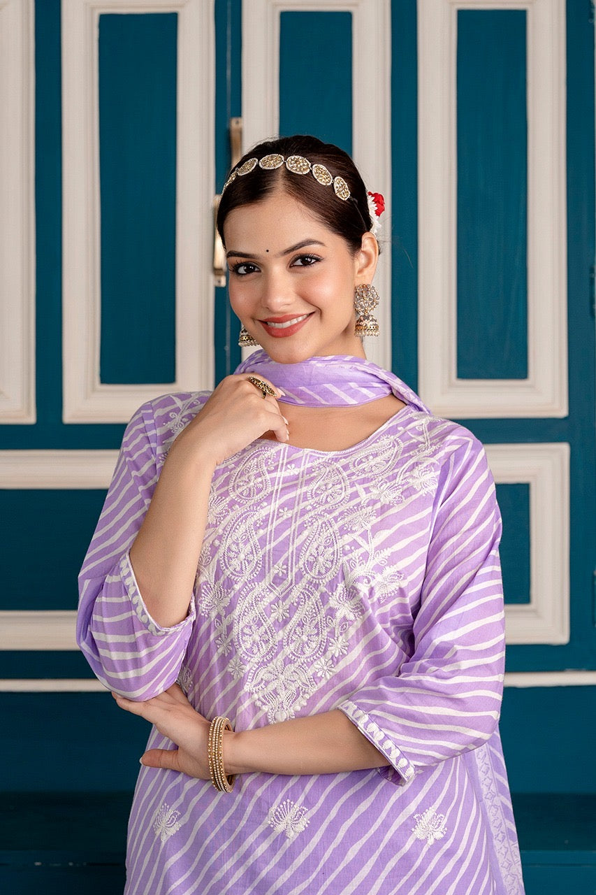 Premium Cotton Leheriya Embroidered Pant Set - The Jaipur Studio