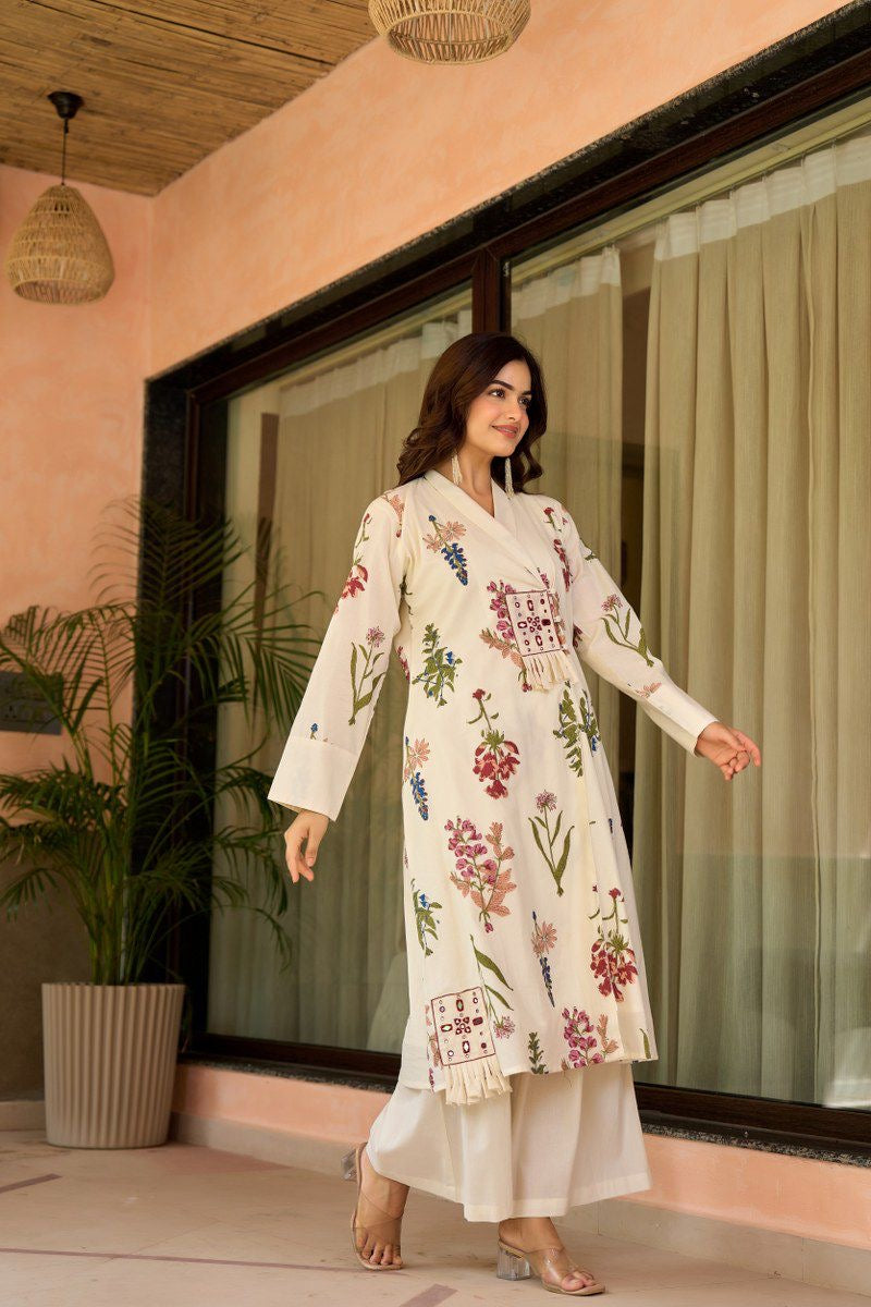 Zerina Cotton Angrakha Hand Detailed Cotton Pant Set - The Jaipur Studio