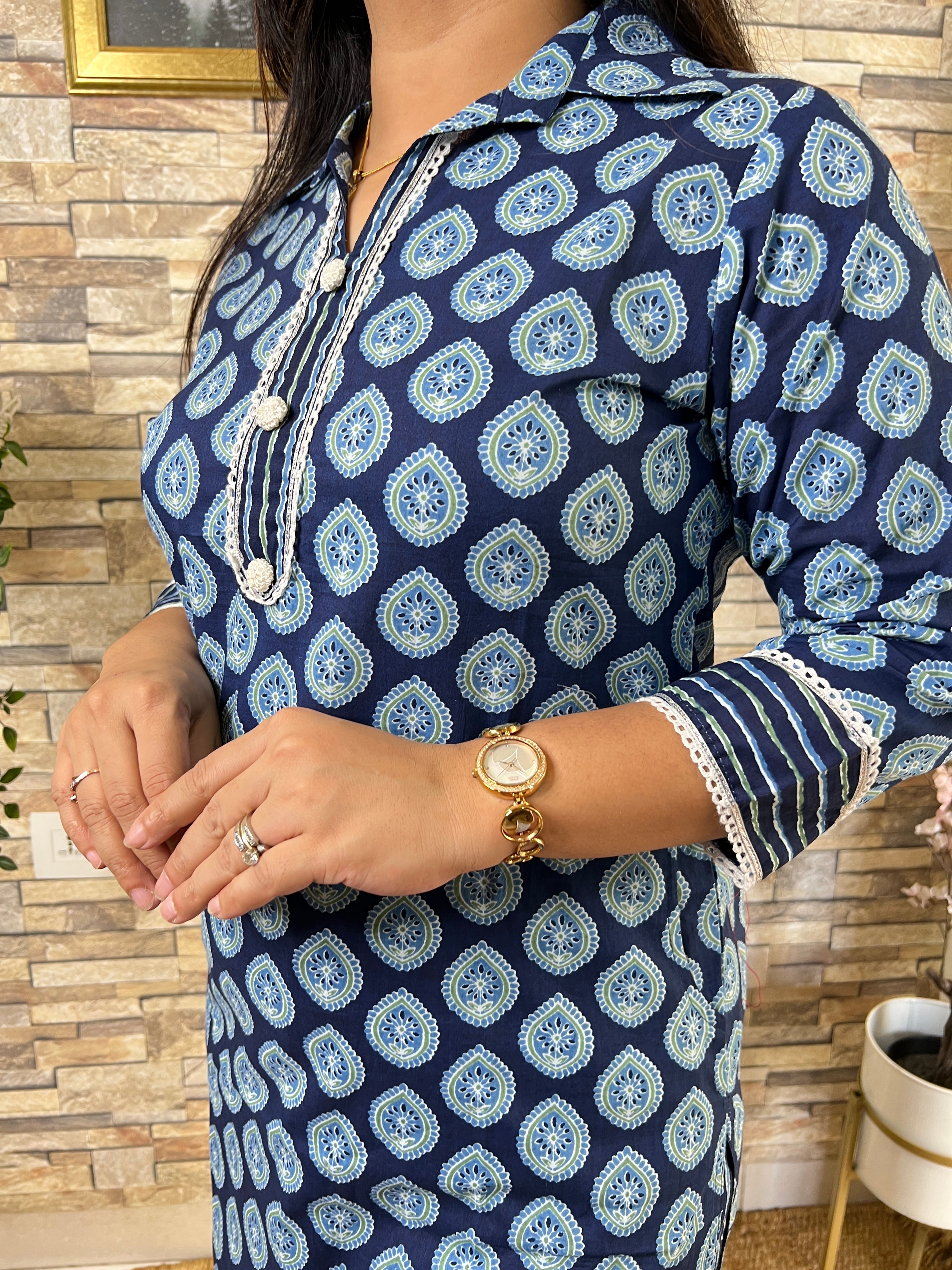 Indigo Cotton Afgani Set With Pockets - The Jaipur Studio