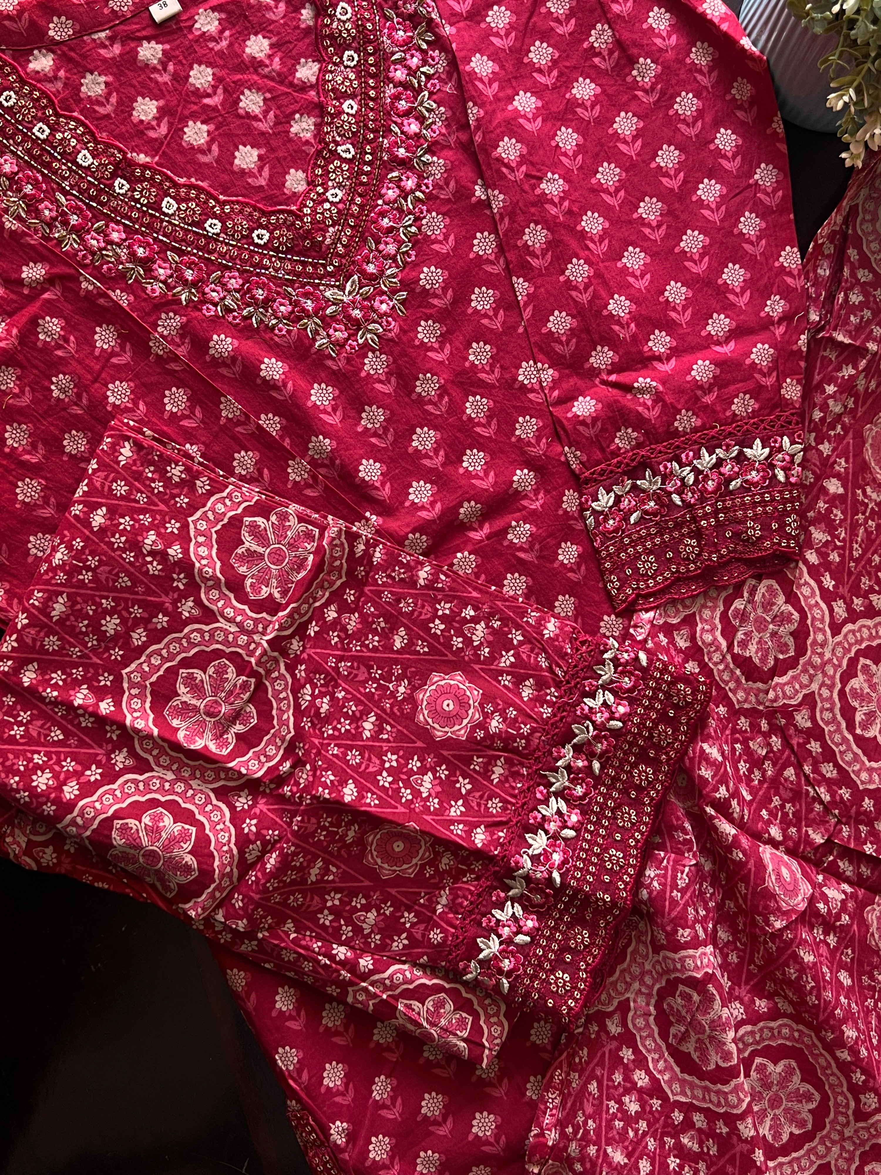 Dimpee Ajrakh Cotton HandEmbroidered Pant set - The Jaipur Studio