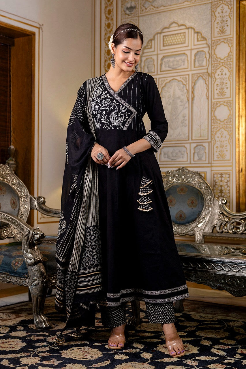 Cotton Angrakha Embroidered Festive Anarkali Set - The Jaipur Studio