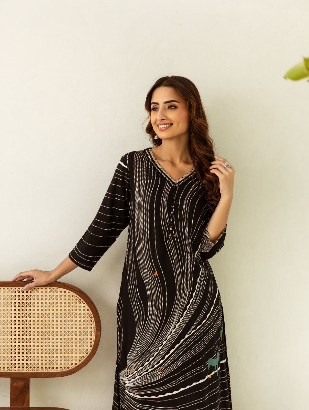 Meerza Black Rayon Hand Embroidered Plazo Set - The Jaipur Studio