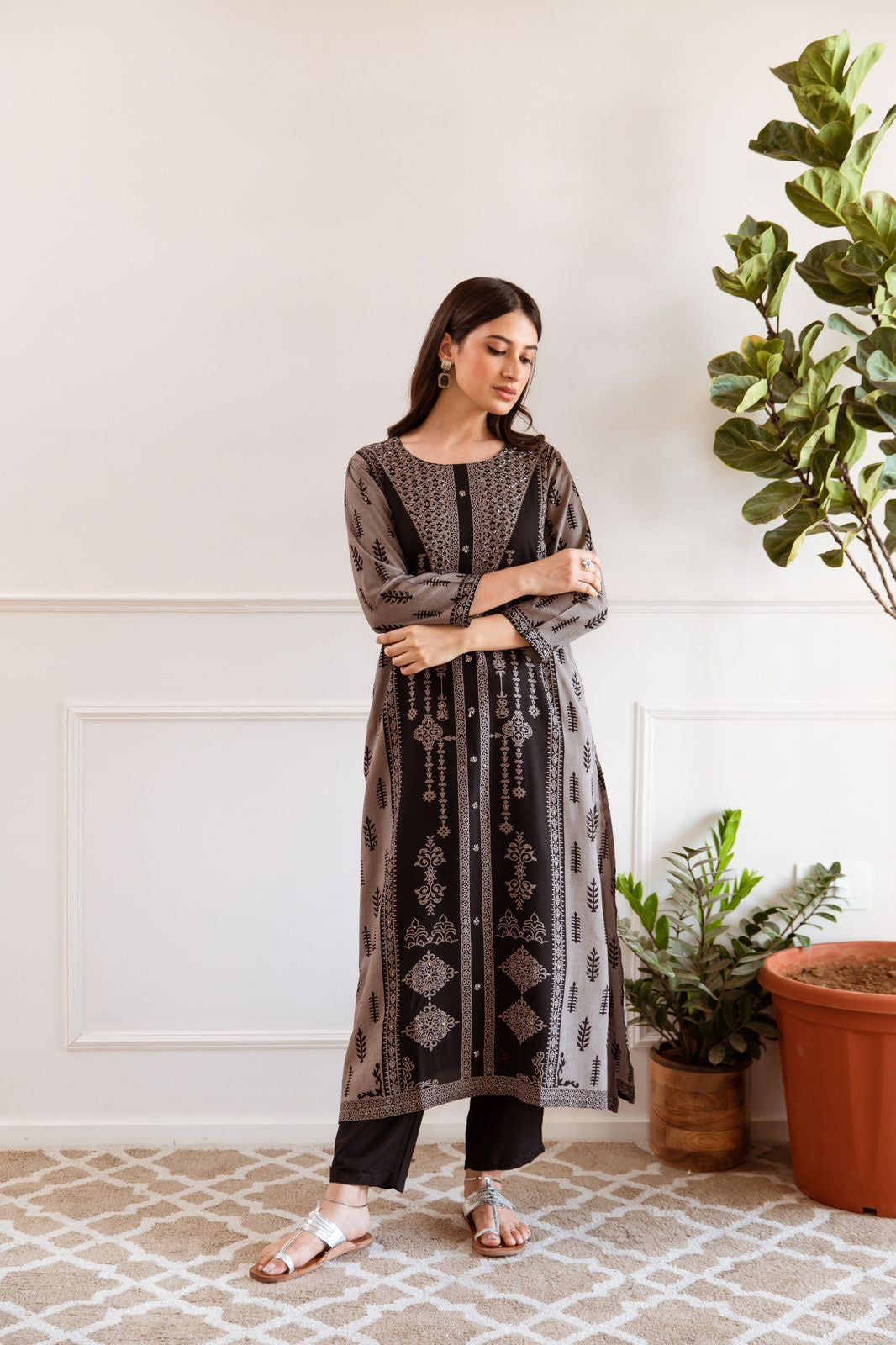 Taara Rayon A-line Handembroidered Plazo Set with Pocket - The Jaipur Studio