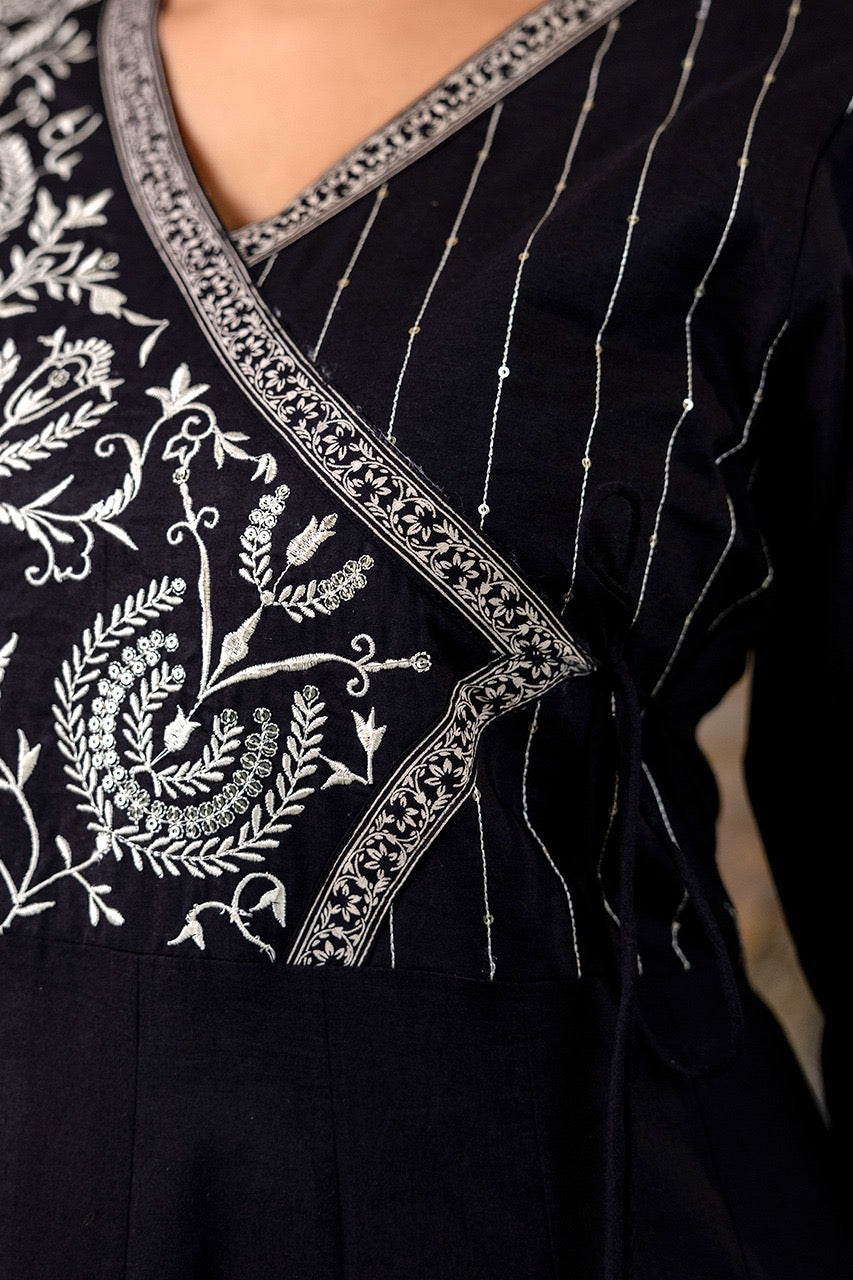 Cotton Angrakha Embroidered Festive Anarkali Set - The Jaipur Studio