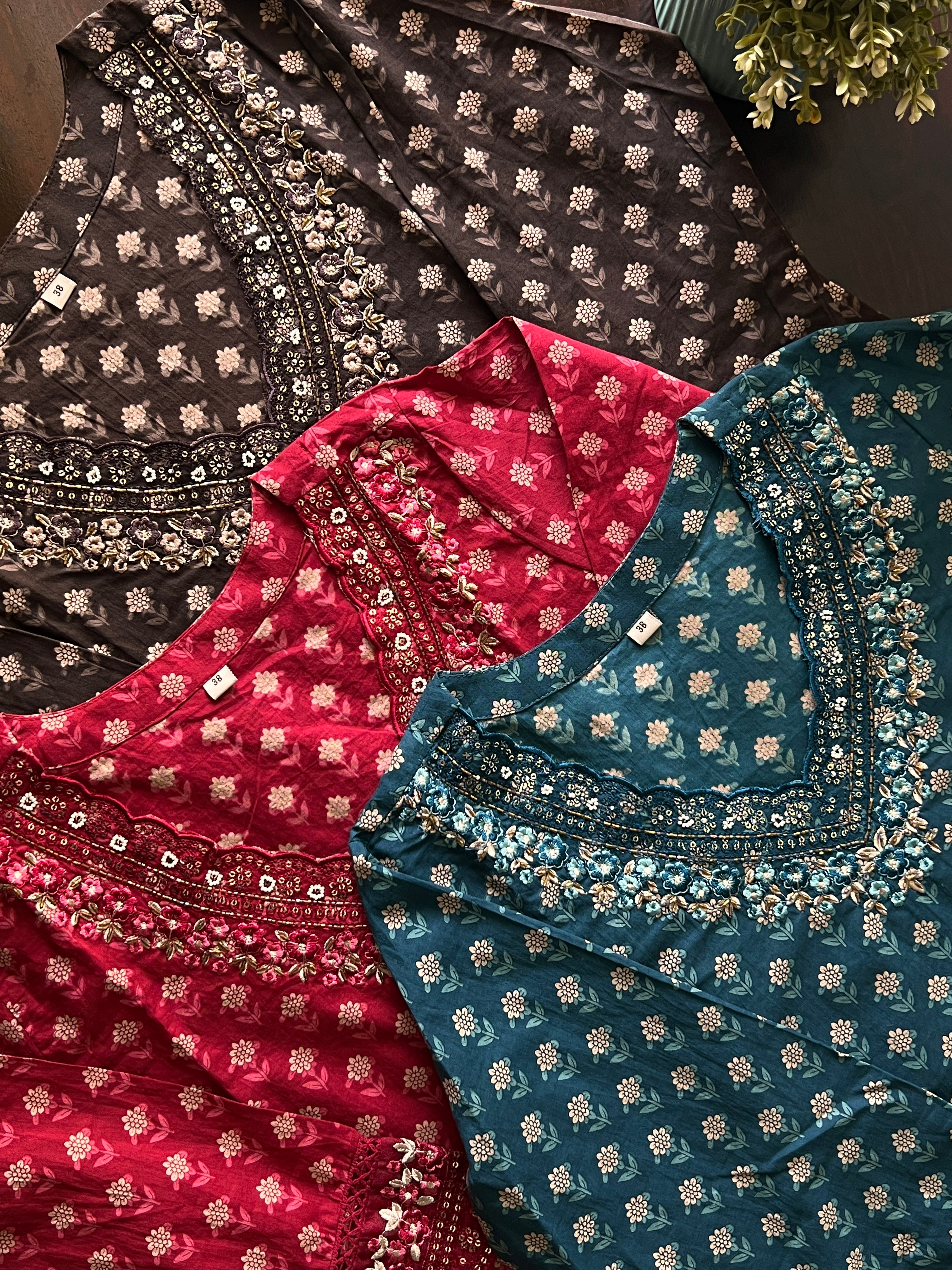 Dimpee Ajrakh Cotton HandEmbroidered Pant set - The Jaipur Studio