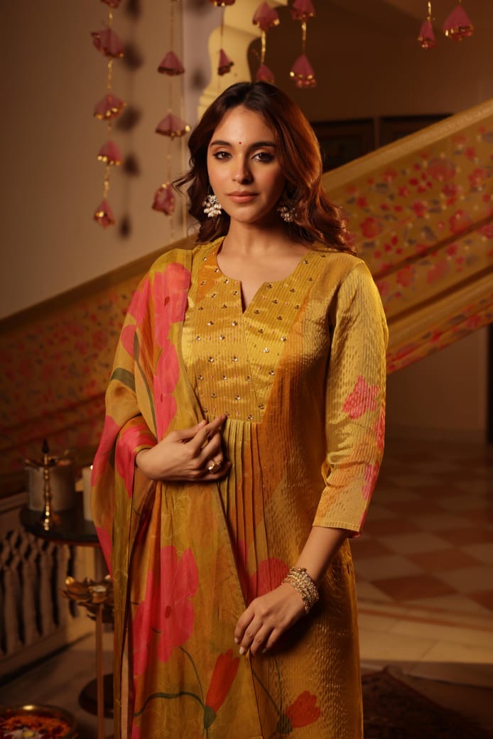 Shimmer Tissue Floral Pant Set - The Jaipur Studio