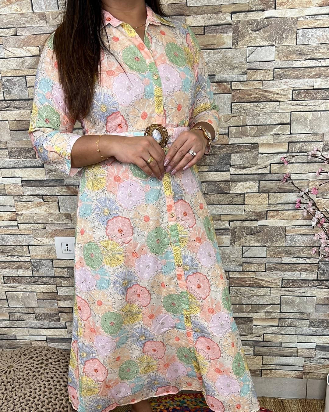Multicolor Cotton Long Dress - The Jaipur Studio