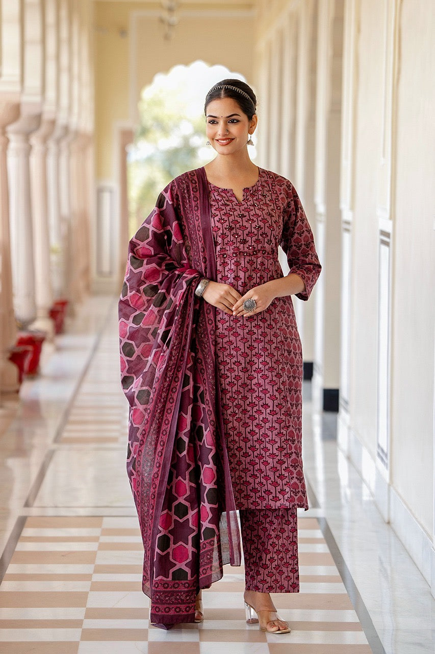 Anamika Cotton Ajrakh print Straight pant Set - The Jaipur Studio