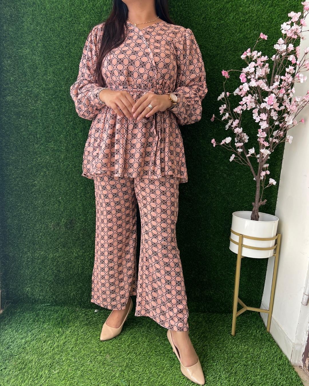 Daisy Crape Coord set with Belt - The Jaipur Studio