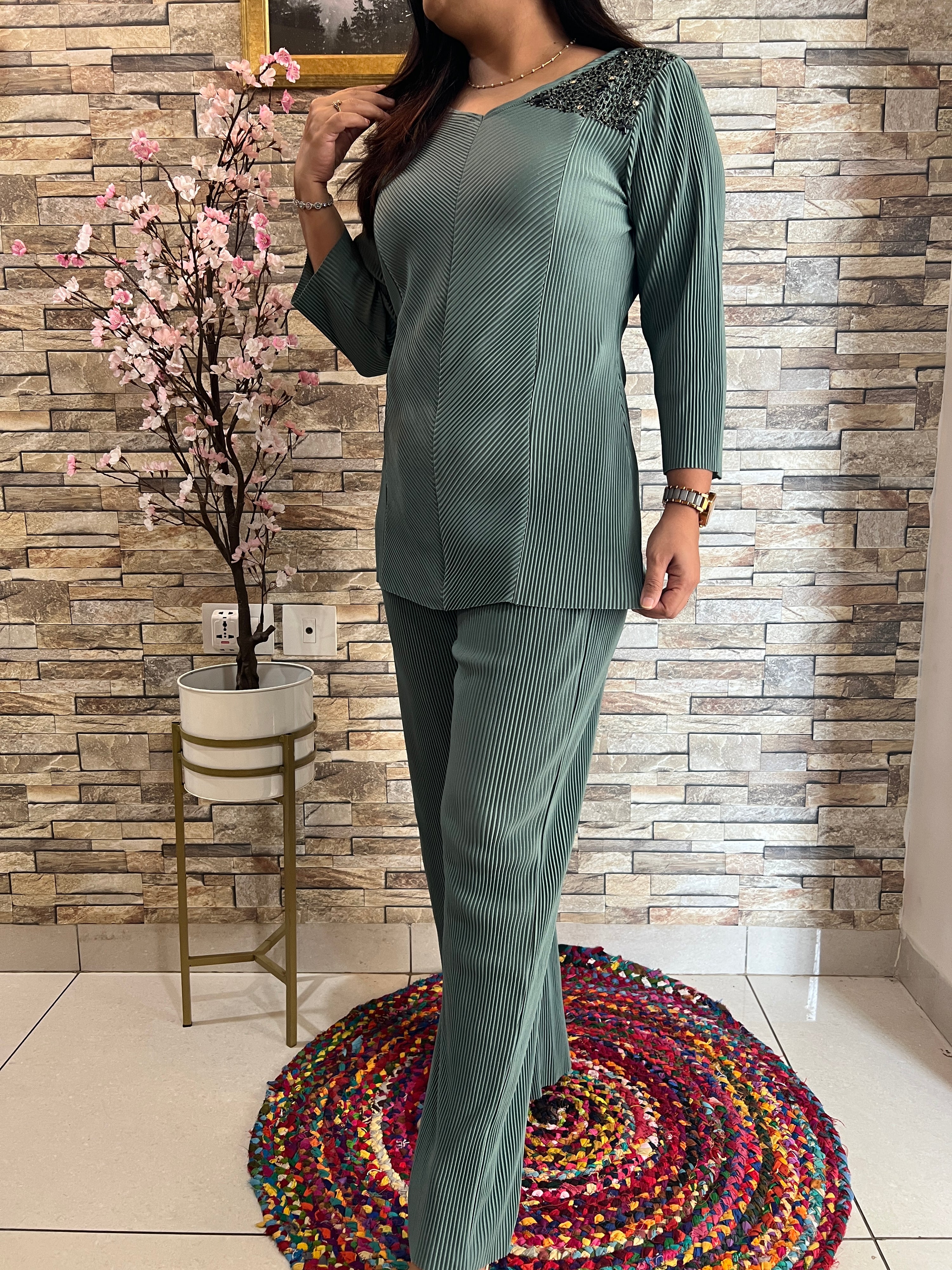 Mira Lycra Pleated Coord Set - The Jaipur Studio
