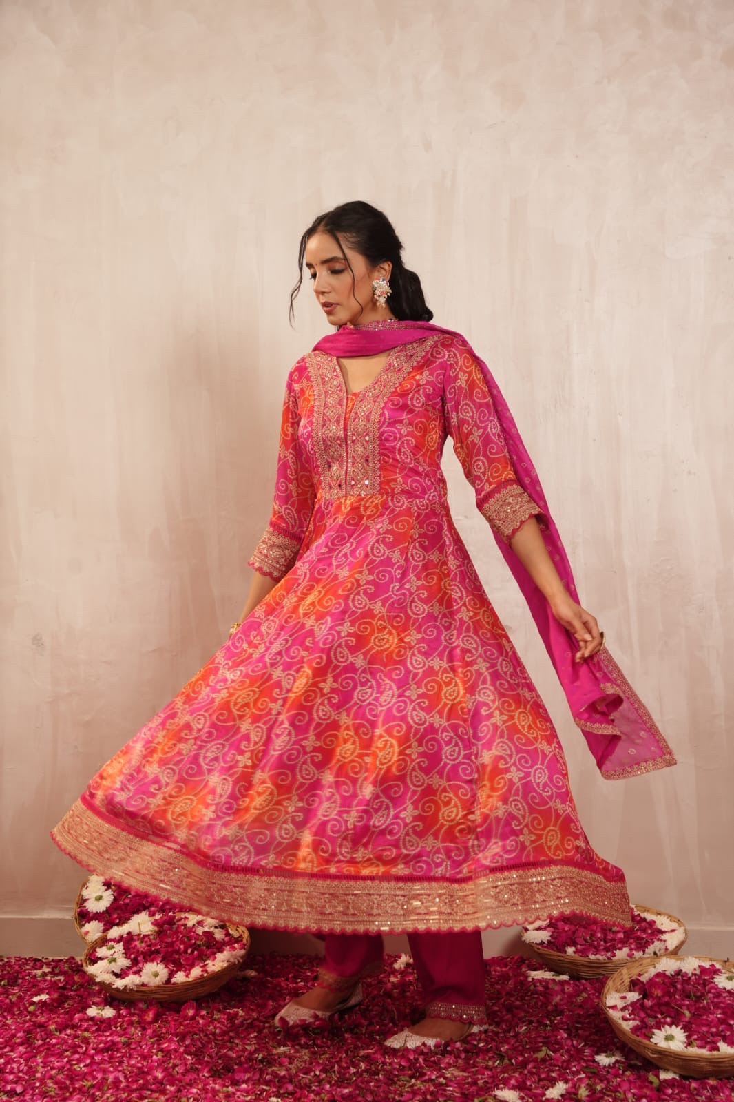 Chinnon Bandhani Heavy Embroidered Anarkali Set - The Jaipur Studio