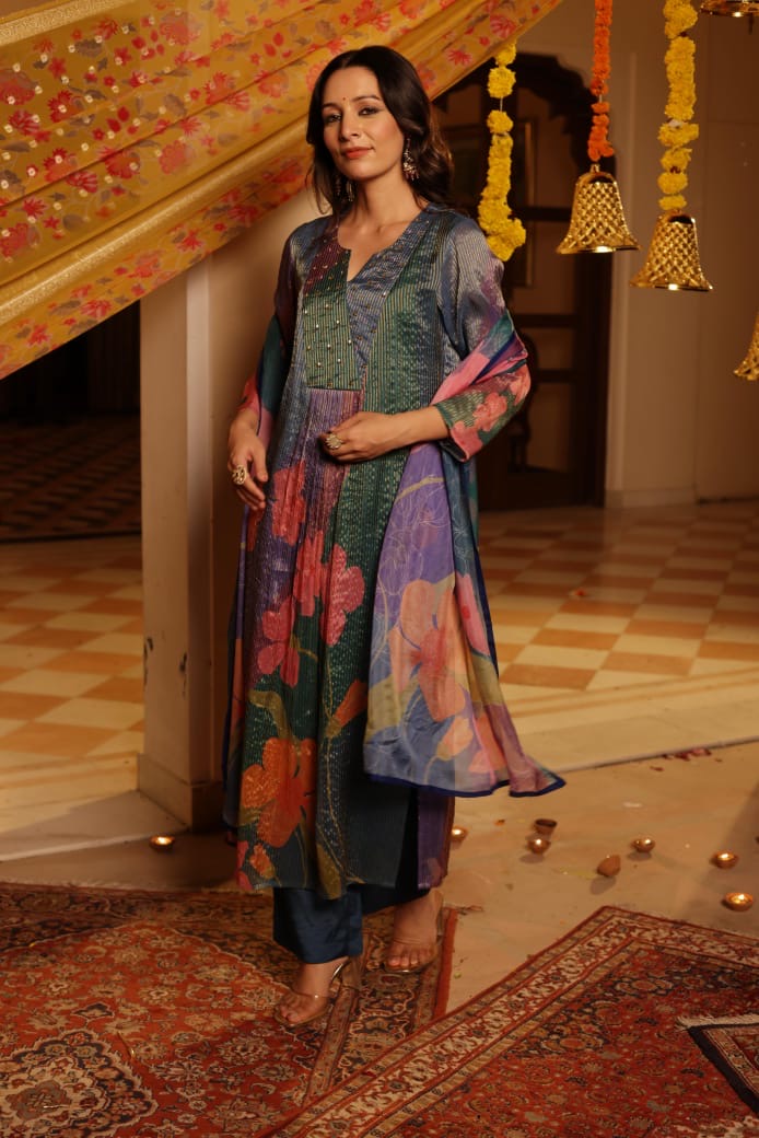 Shimmer Tissue Floral Pant Set - The Jaipur Studio