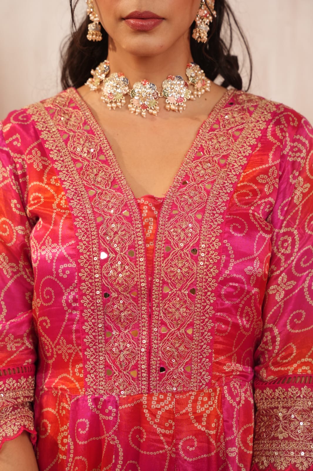 Chinnon Bandhani Heavy Embroidered Anarkali Set - The Jaipur Studio
