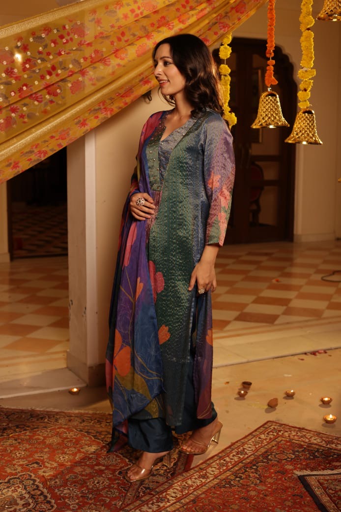 Shimmer Tissue Floral Pant Set - The Jaipur Studio