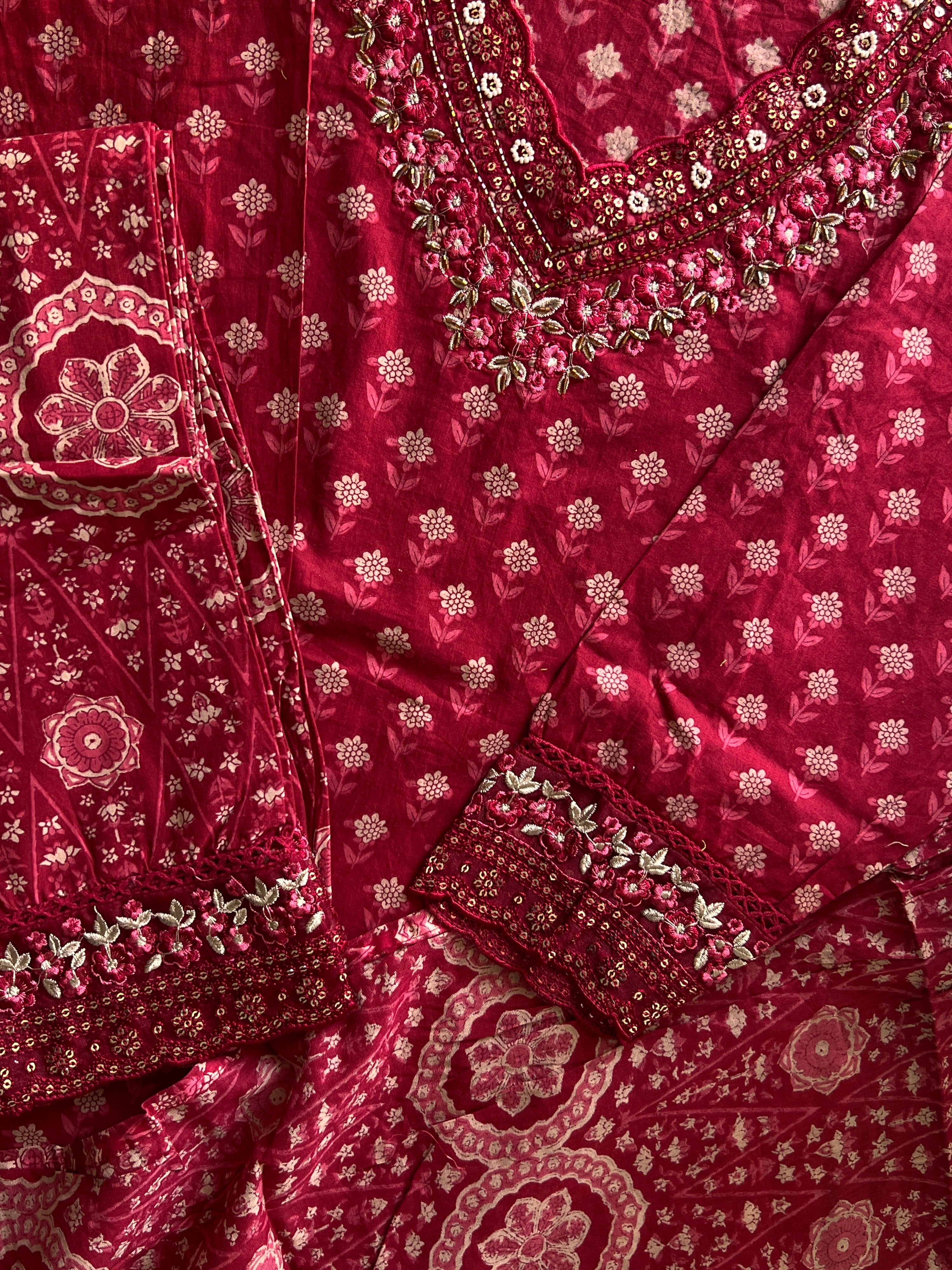 Dimpee Ajrakh Cotton HandEmbroidered Pant set - The Jaipur Studio