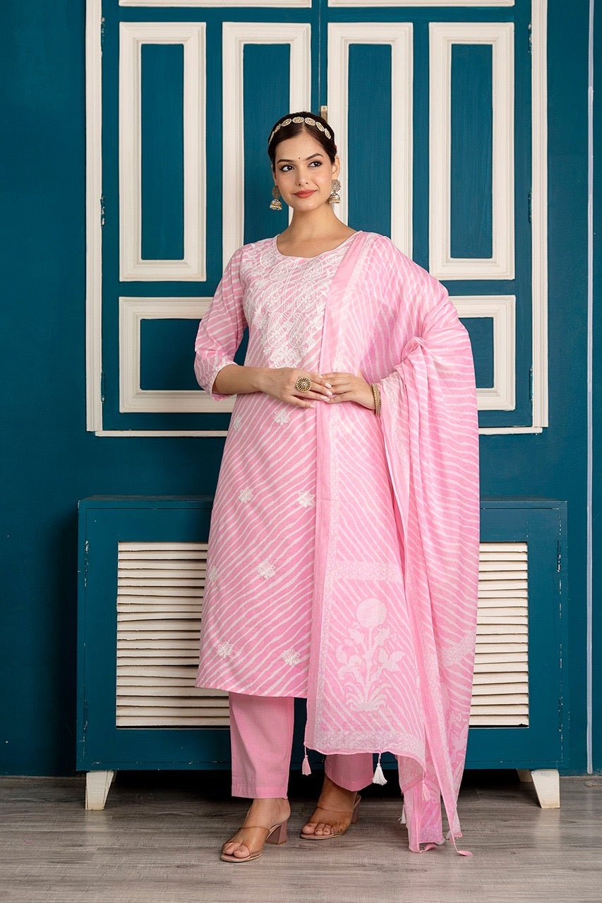 Premium Cotton Leheriya Embroidered Pant Set - The Jaipur Studio