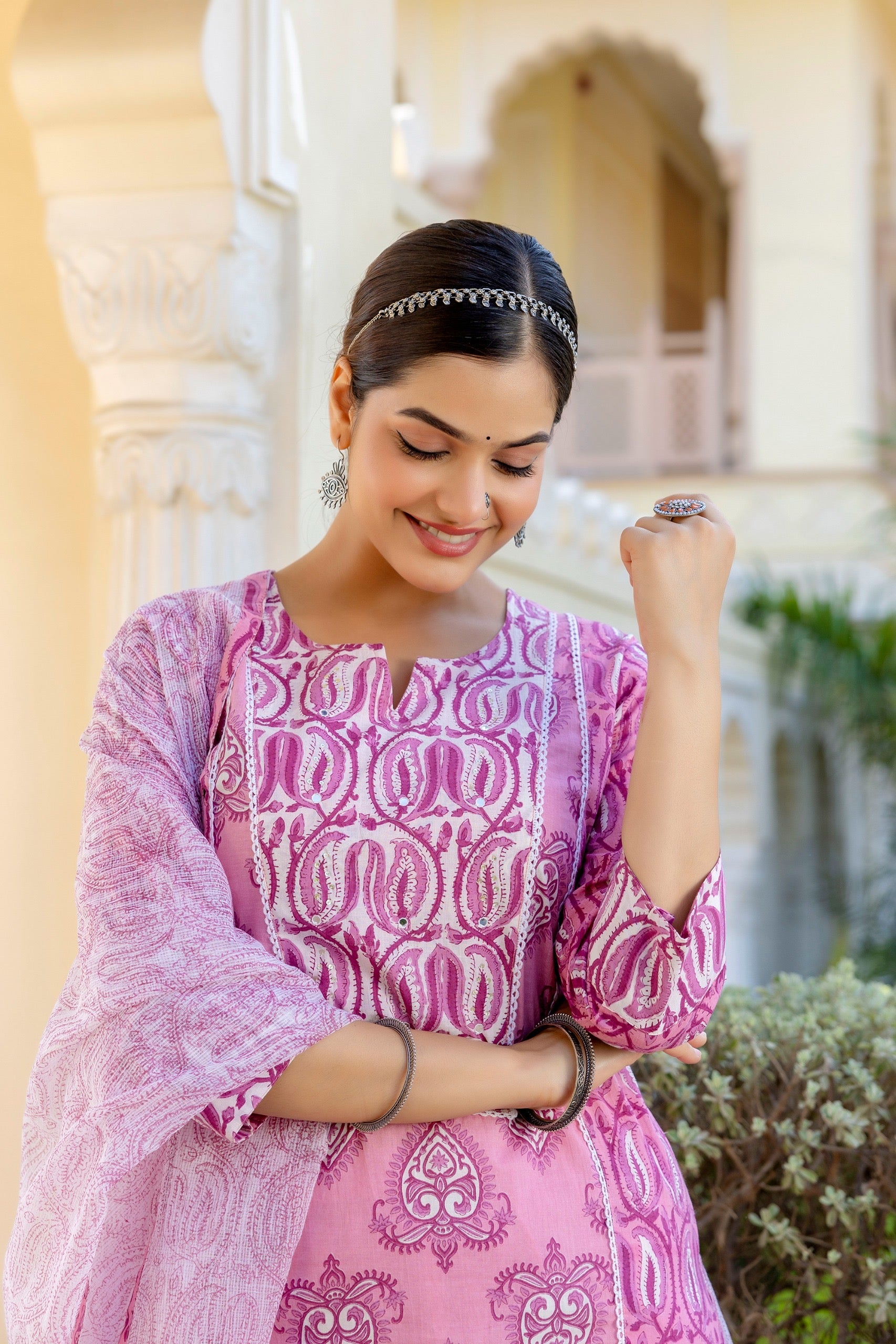 Mashia Cotton Pakistani Suit with Lace Detailing - The Jaipur Studio