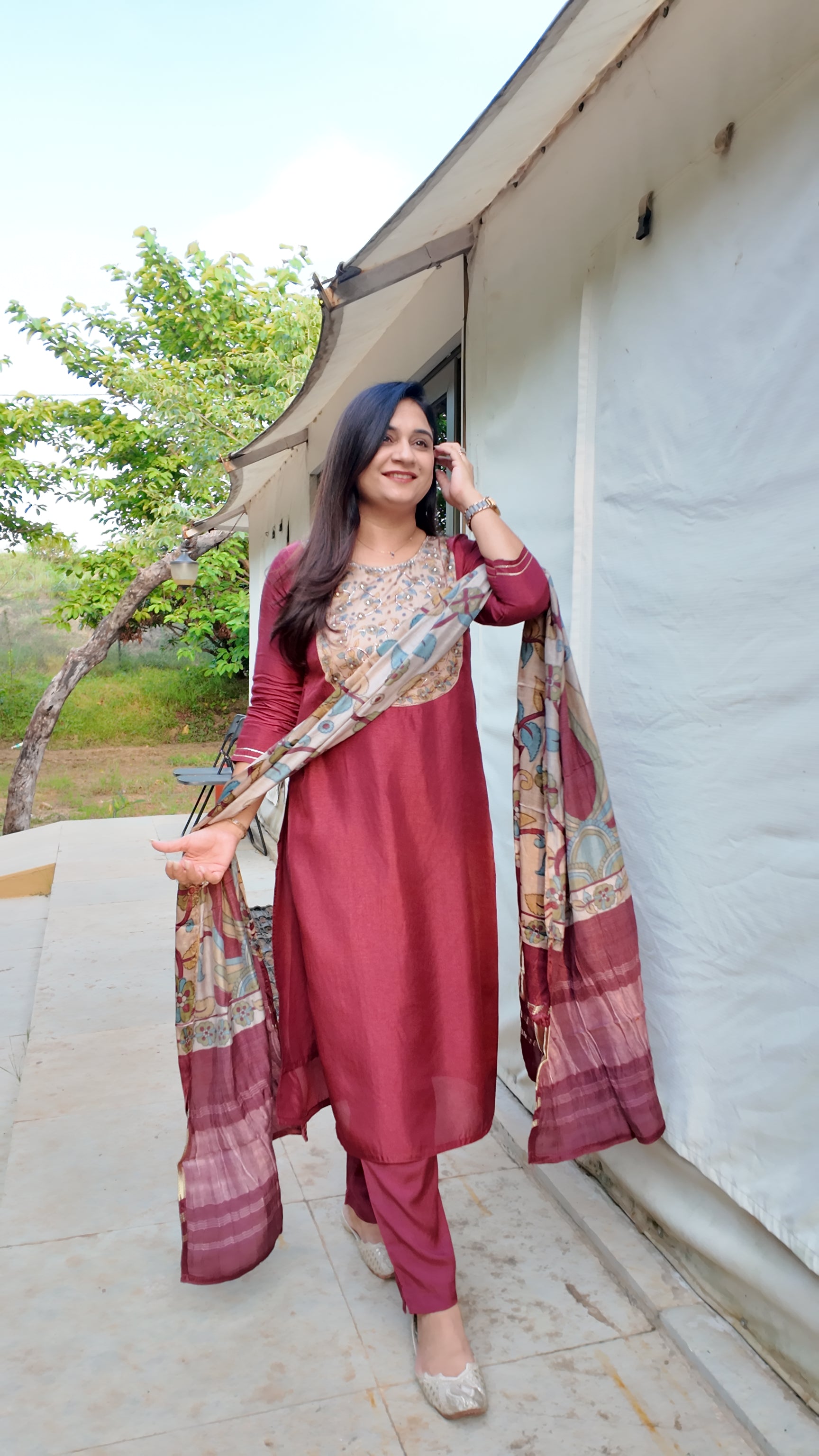 Zarna Silk Hand Embroidered Pant Set - The Jaipur Studio