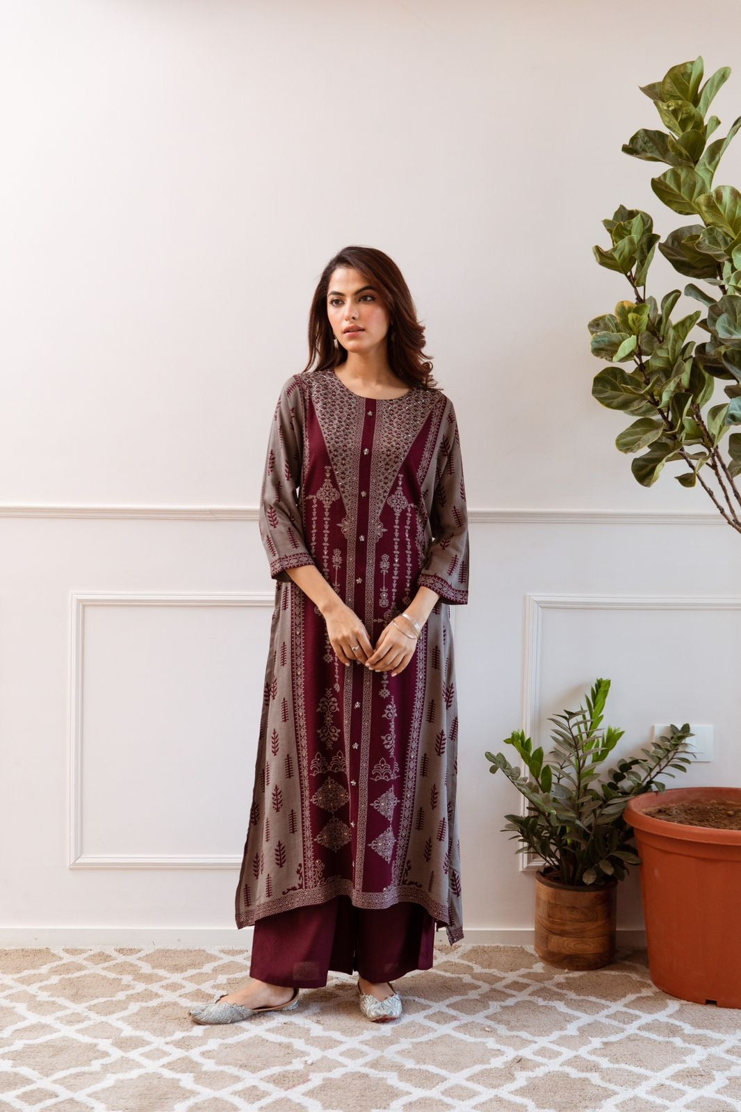 Taara Rayon A-line Handembroidered Plazo Set with Pocket - The Jaipur Studio