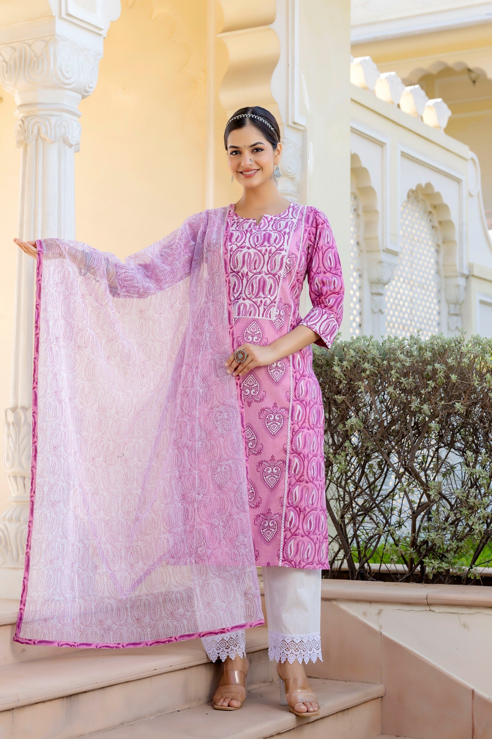 Mashia Cotton Pakistani Suit with Lace Detailing - The Jaipur Studio