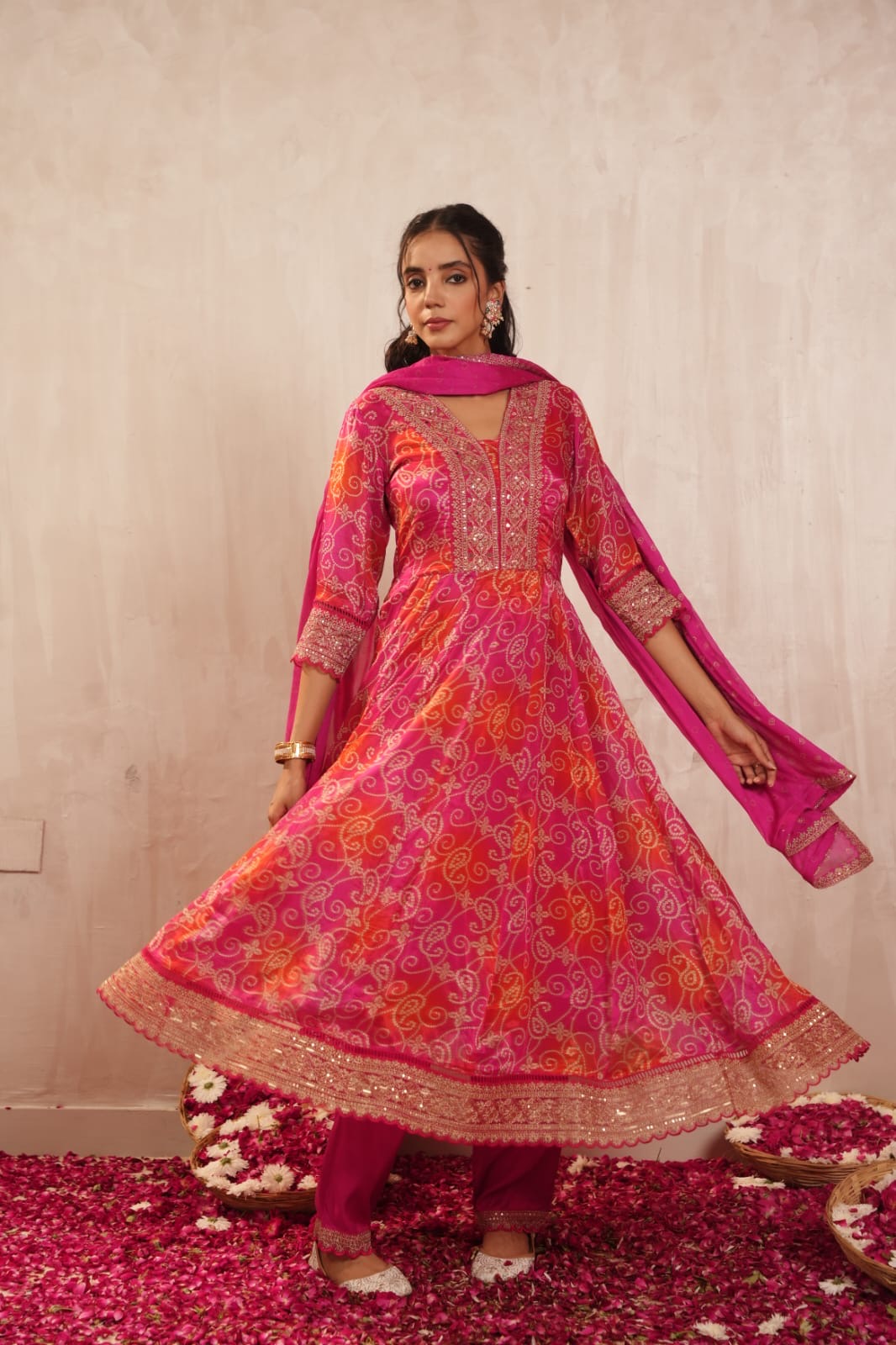 Chinnon Bandhani Heavy Embroidered Anarkali Set - The Jaipur Studio