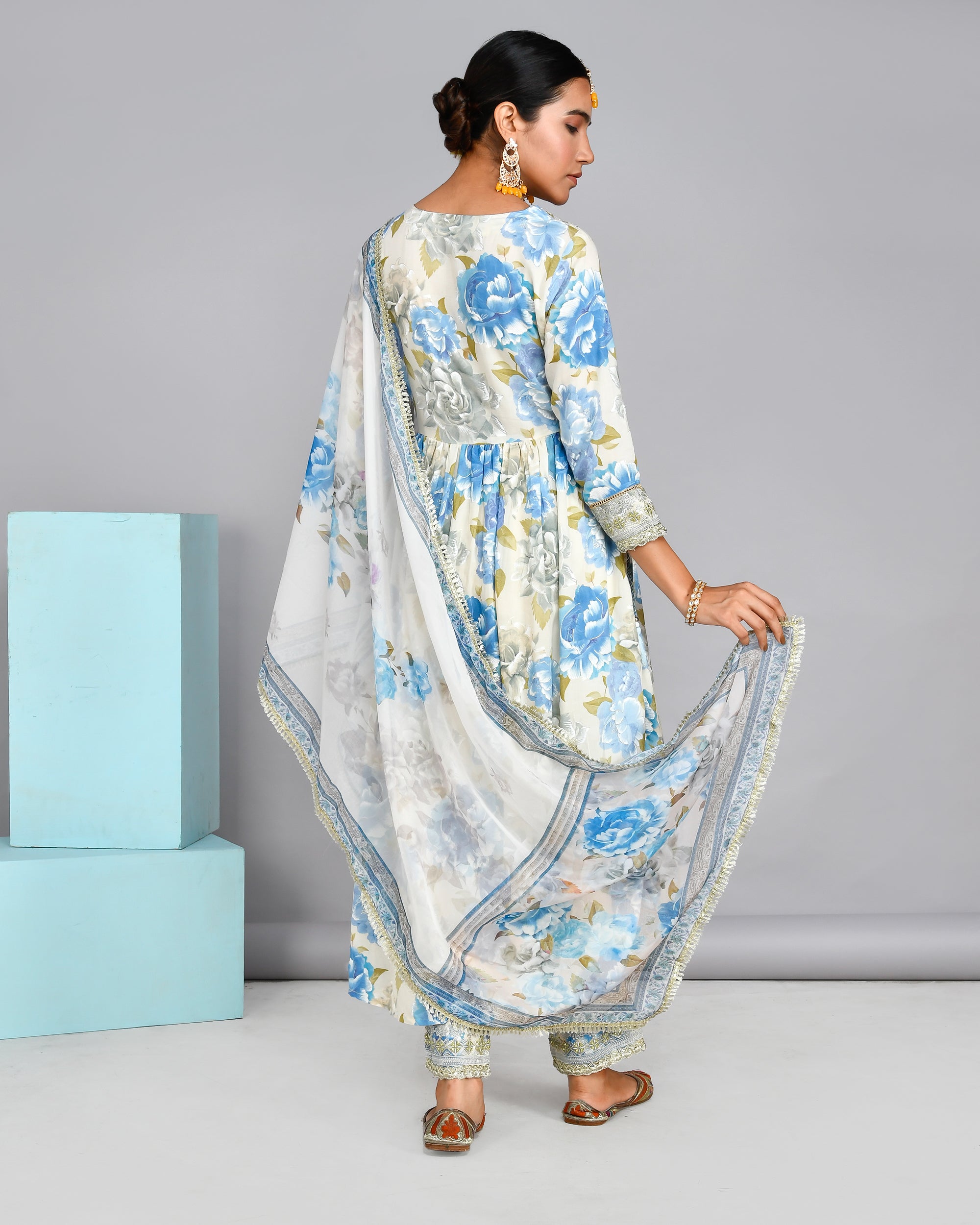 Jashn Special Muslin Floral Alia Style Pant Set with Potli - The Jaipur Studio