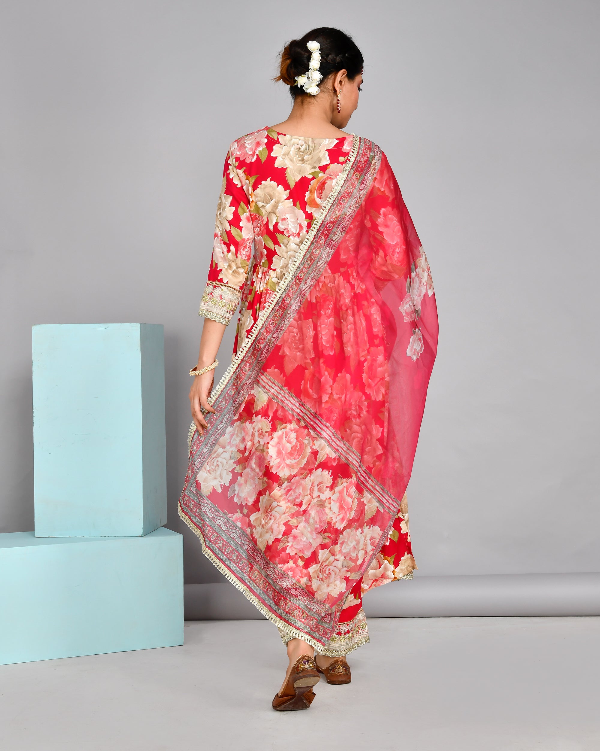 Jashn Special Muslin Floral Alia Style Pant Set with Potli - The Jaipur Studio