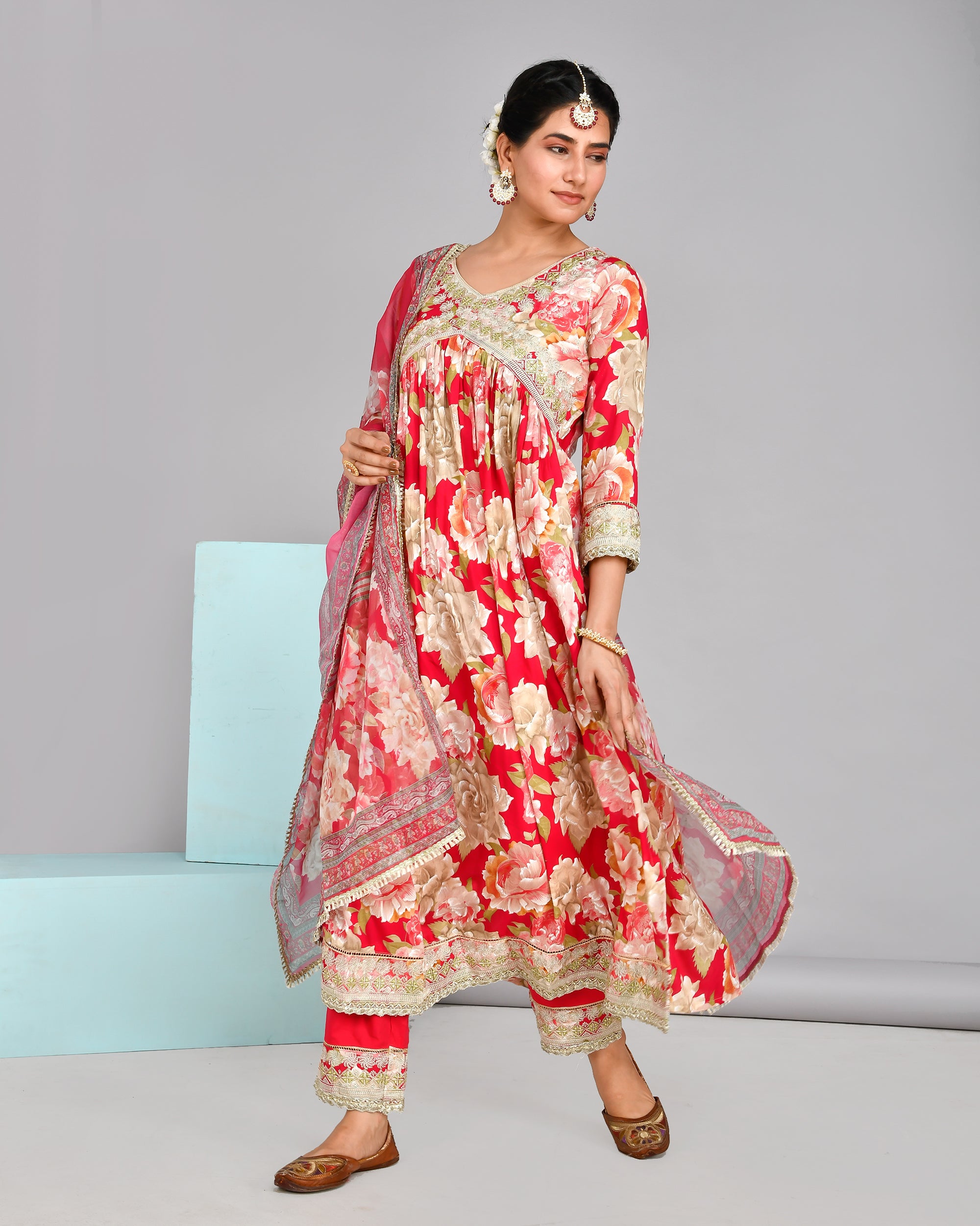 Jashn Special Muslin Floral Alia Style Pant Set with Potli - The Jaipur Studio
