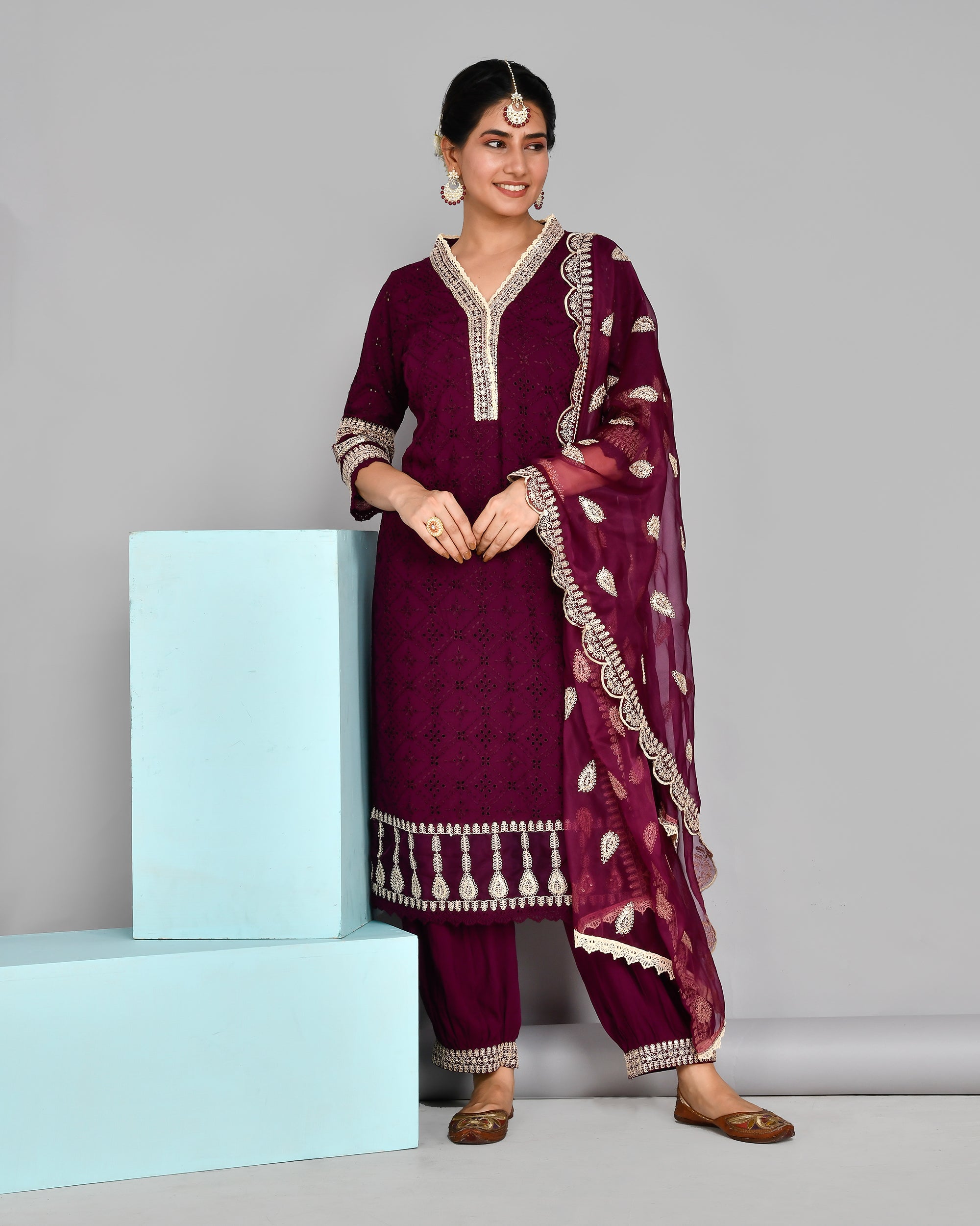 Rayon Sciffili Embroidered Afgani Set - The Jaipur Studio