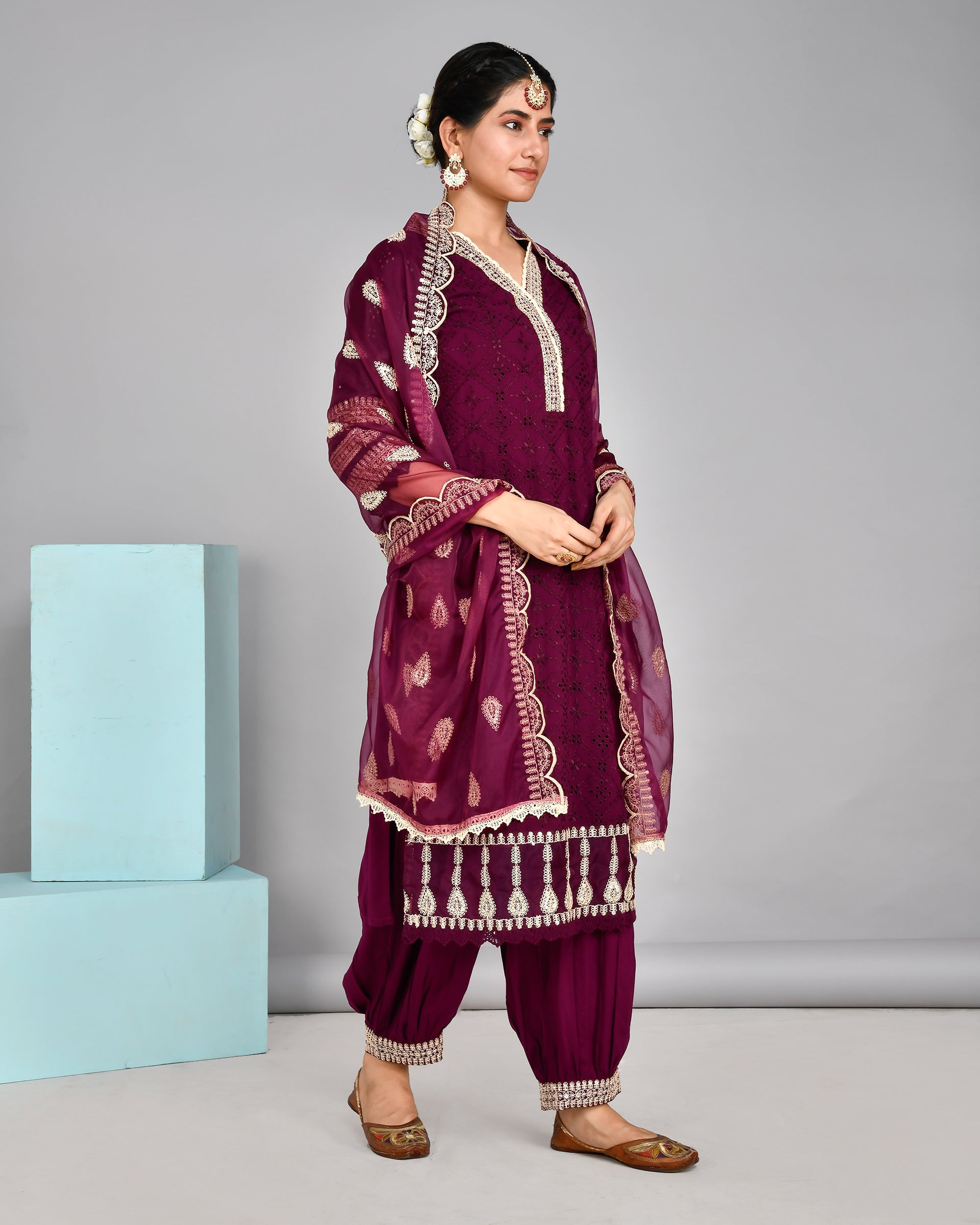 Rayon Sciffili Embroidered Afgani Set - The Jaipur Studio