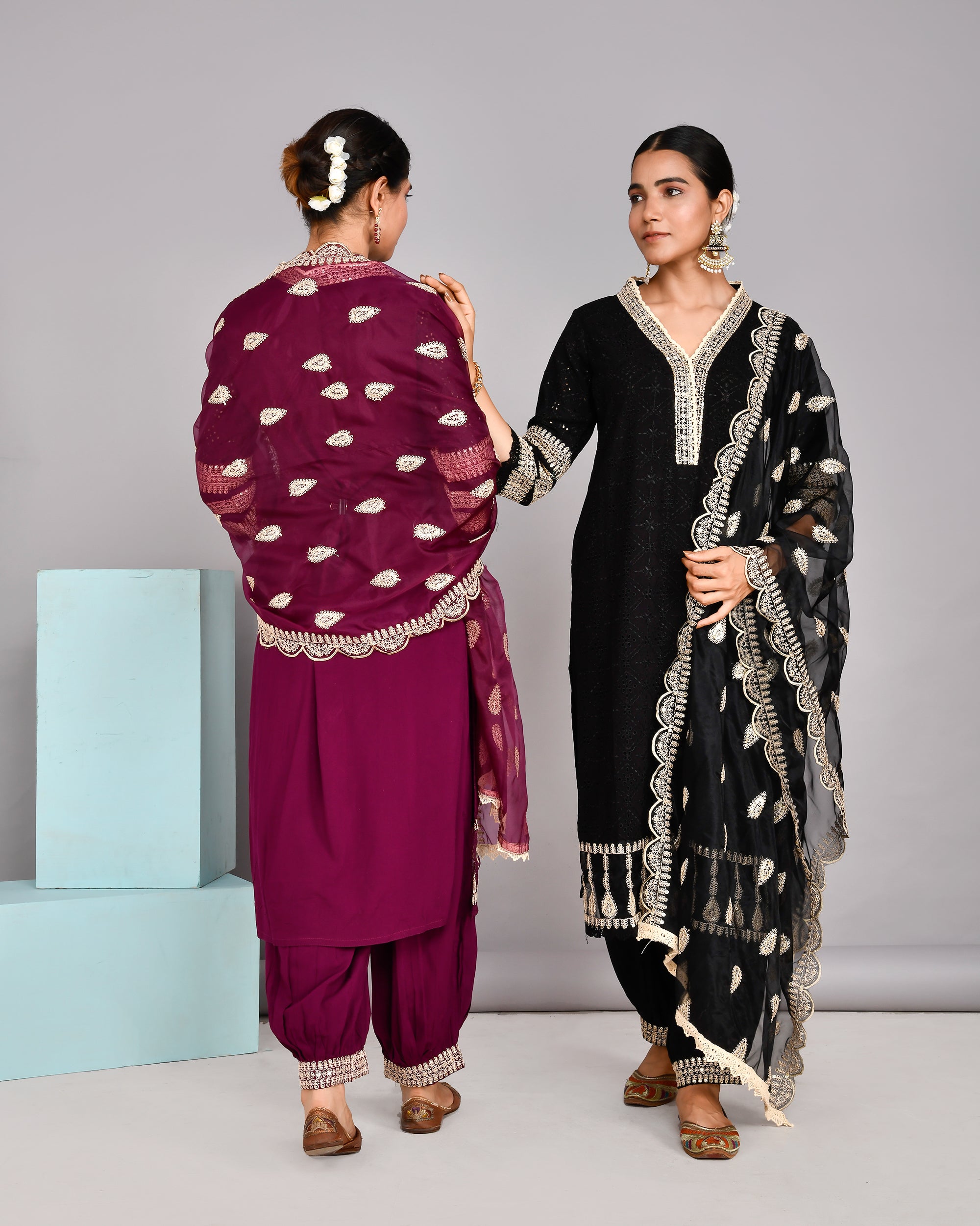 Rayon Sciffili Embroidered Afgani Set - The Jaipur Studio