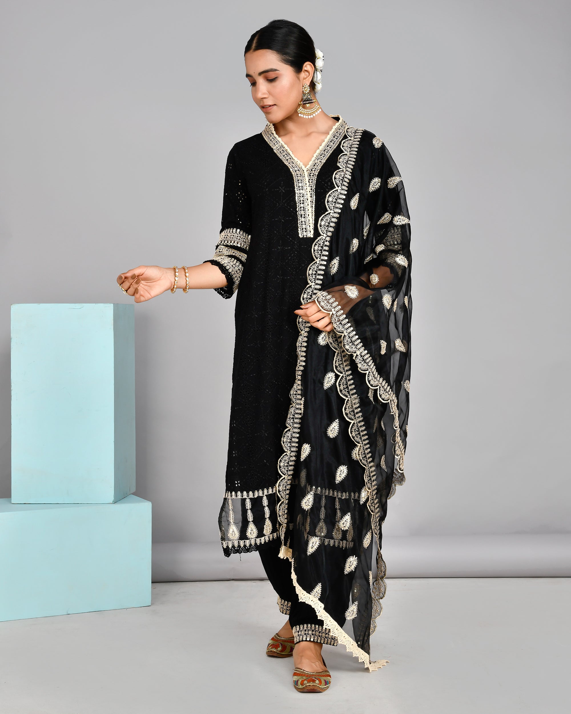 Rayon Sciffili Embroidered Afgani Set - The Jaipur Studio